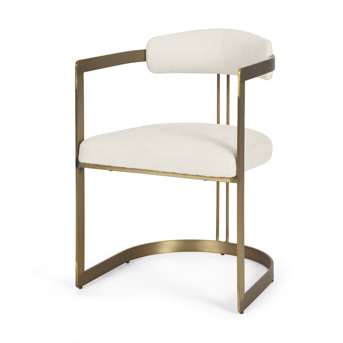 Hollyfield Curved Back Dining Arm Chair | Cream Fabric w/ Gold Iron-Dining Chairs-DECOROLALA