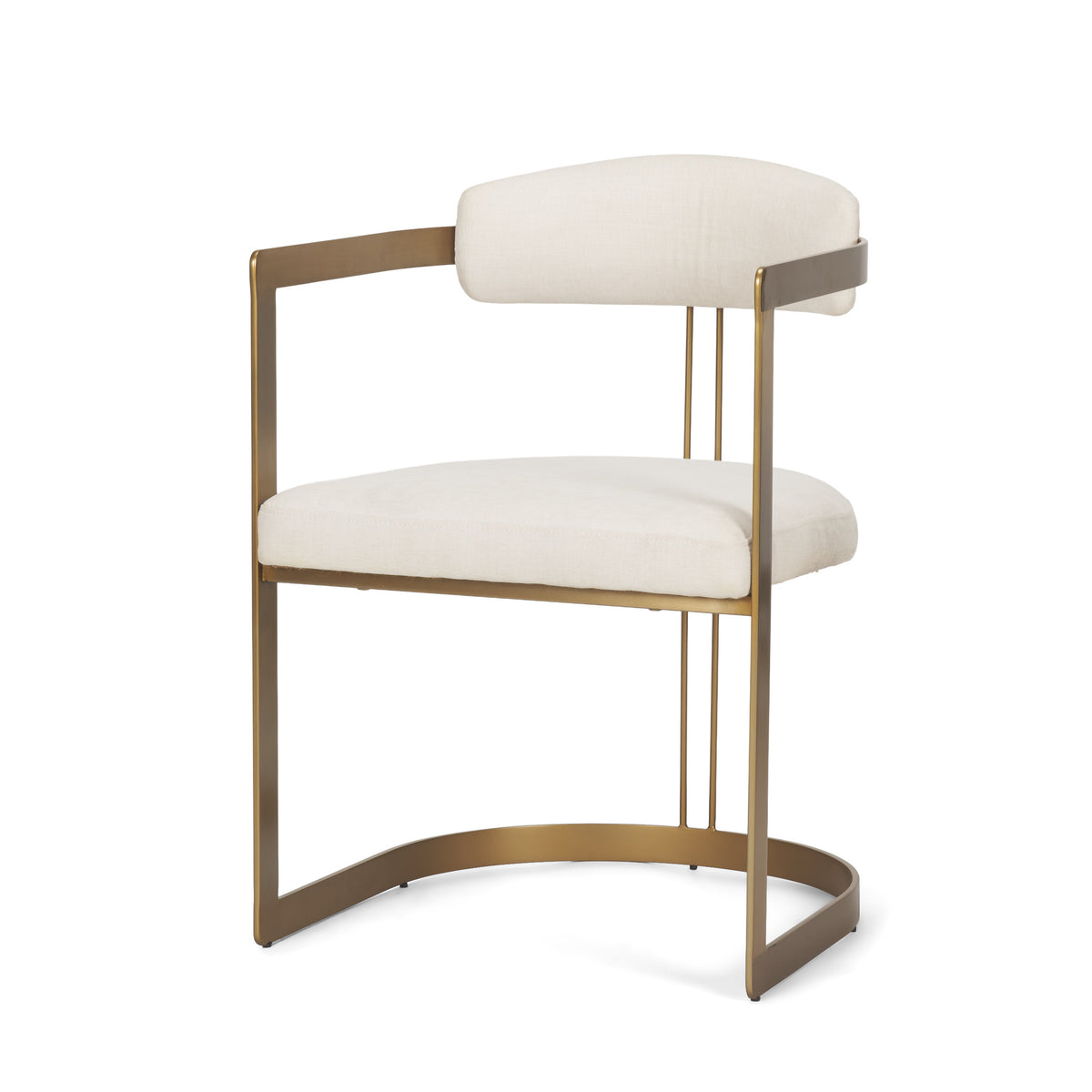 Hollyfield Curved Back Dining Arm Chair | Cream Fabric w/ Gold Iron-Dining Chairs-DECOROLALA