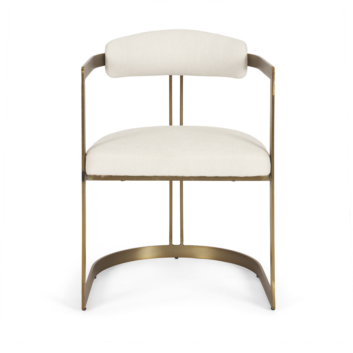 Hollyfield Curved Back Dining Arm Chair | Cream Fabric w/ Gold Iron-Dining Chairs-DECOROLALA