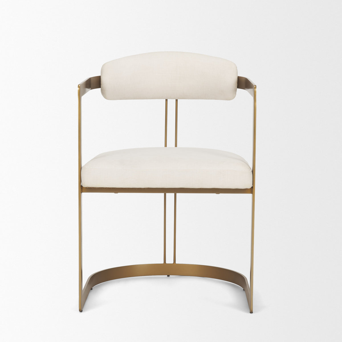 Hollyfield Curved Back Dining Arm Chair | Cream Fabric w/ Gold Iron-Dining Chairs-DECOROLALA