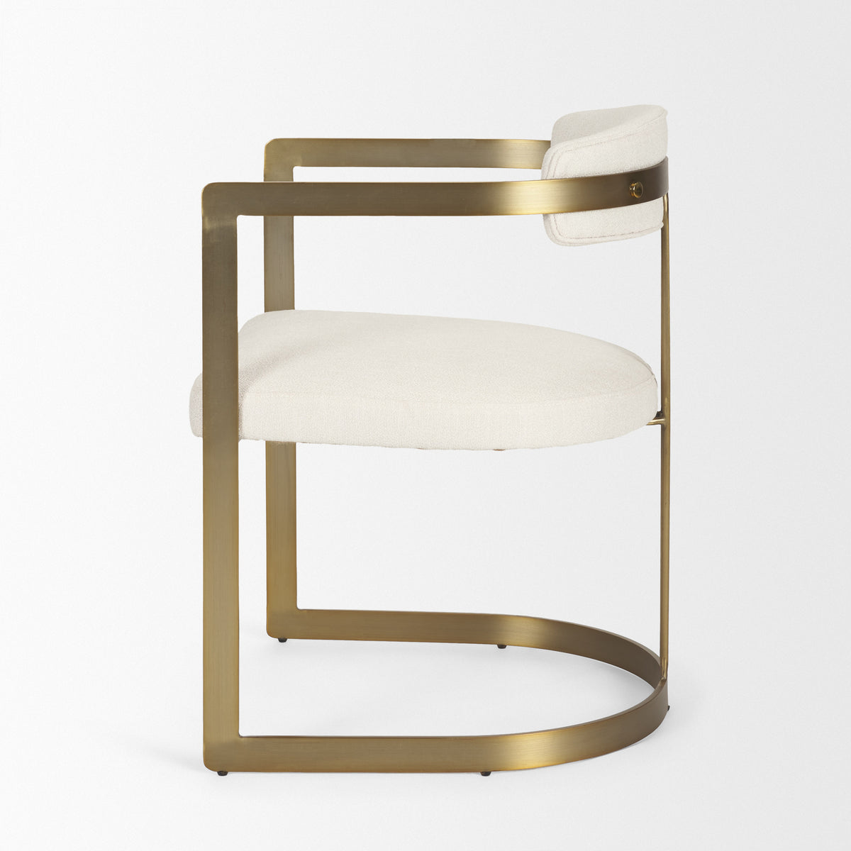 Hollyfield Curved Back Dining Arm Chair | Cream Fabric w/ Gold Iron-Dining Chairs-DECOROLALA