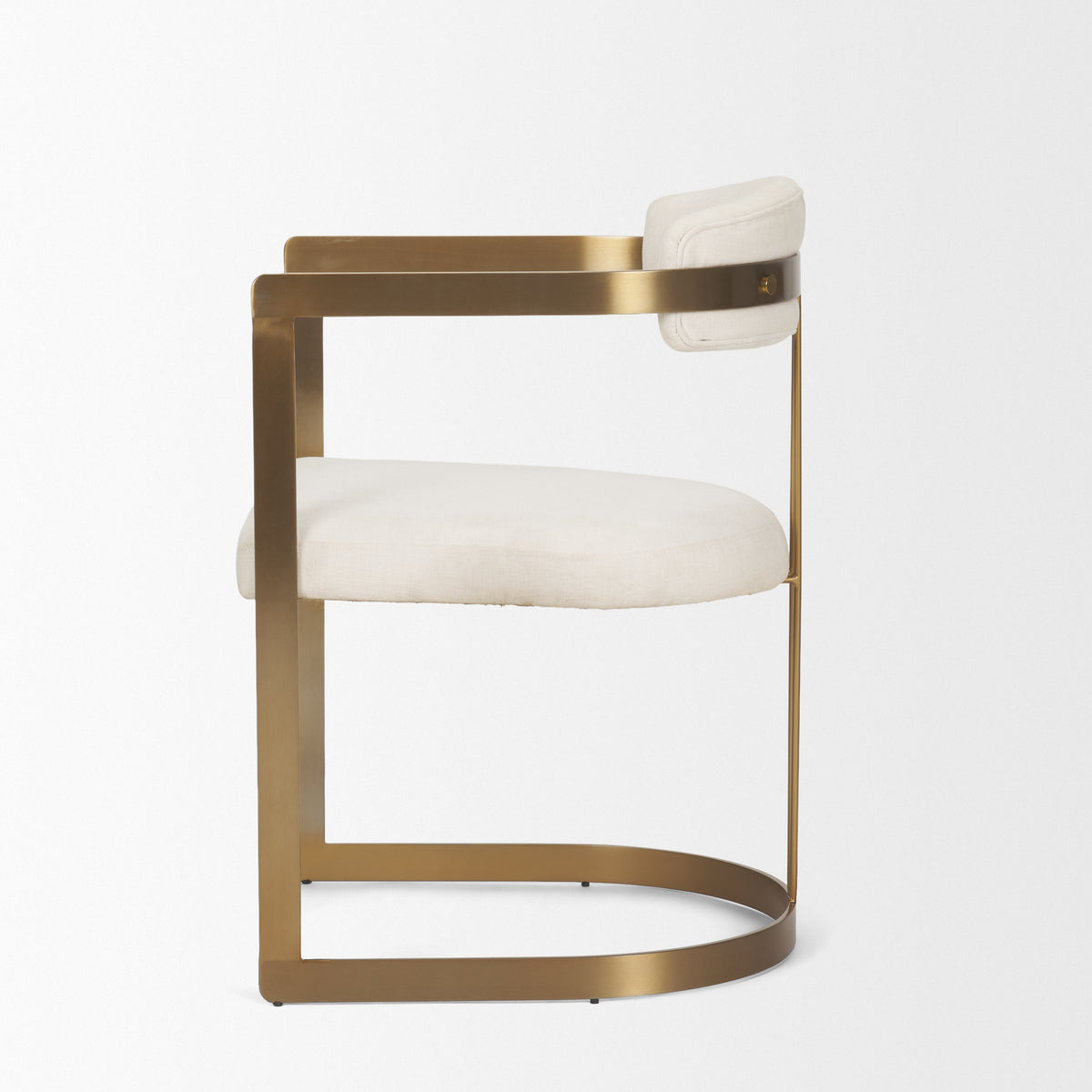 Hollyfield Curved Back Dining Arm Chair | Cream Fabric w/ Gold Iron-Dining Chairs-DECOROLALA