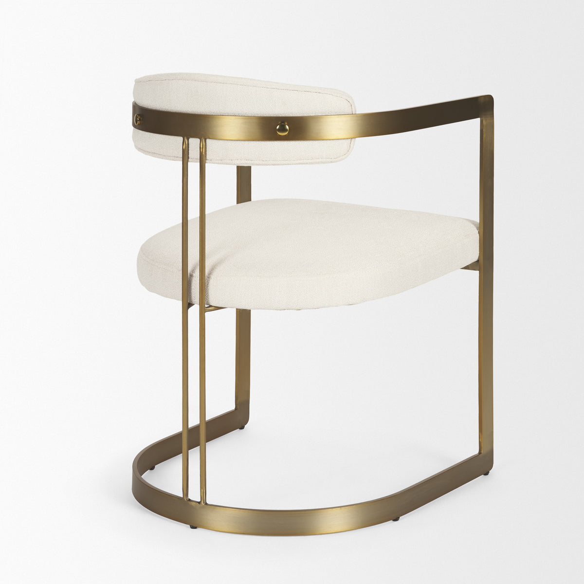 Hollyfield Curved Back Dining Arm Chair | Cream Fabric w/ Gold Iron-Dining Chairs-DECOROLALA