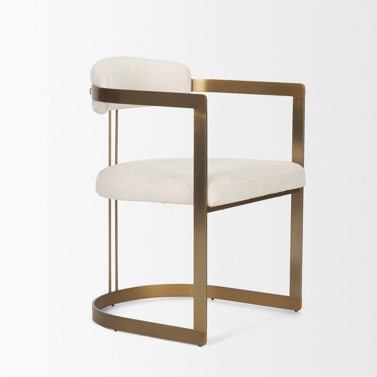 Hollyfield Curved Back Dining Arm Chair | Cream Fabric w/ Gold Iron-Dining Chairs-DECOROLALA