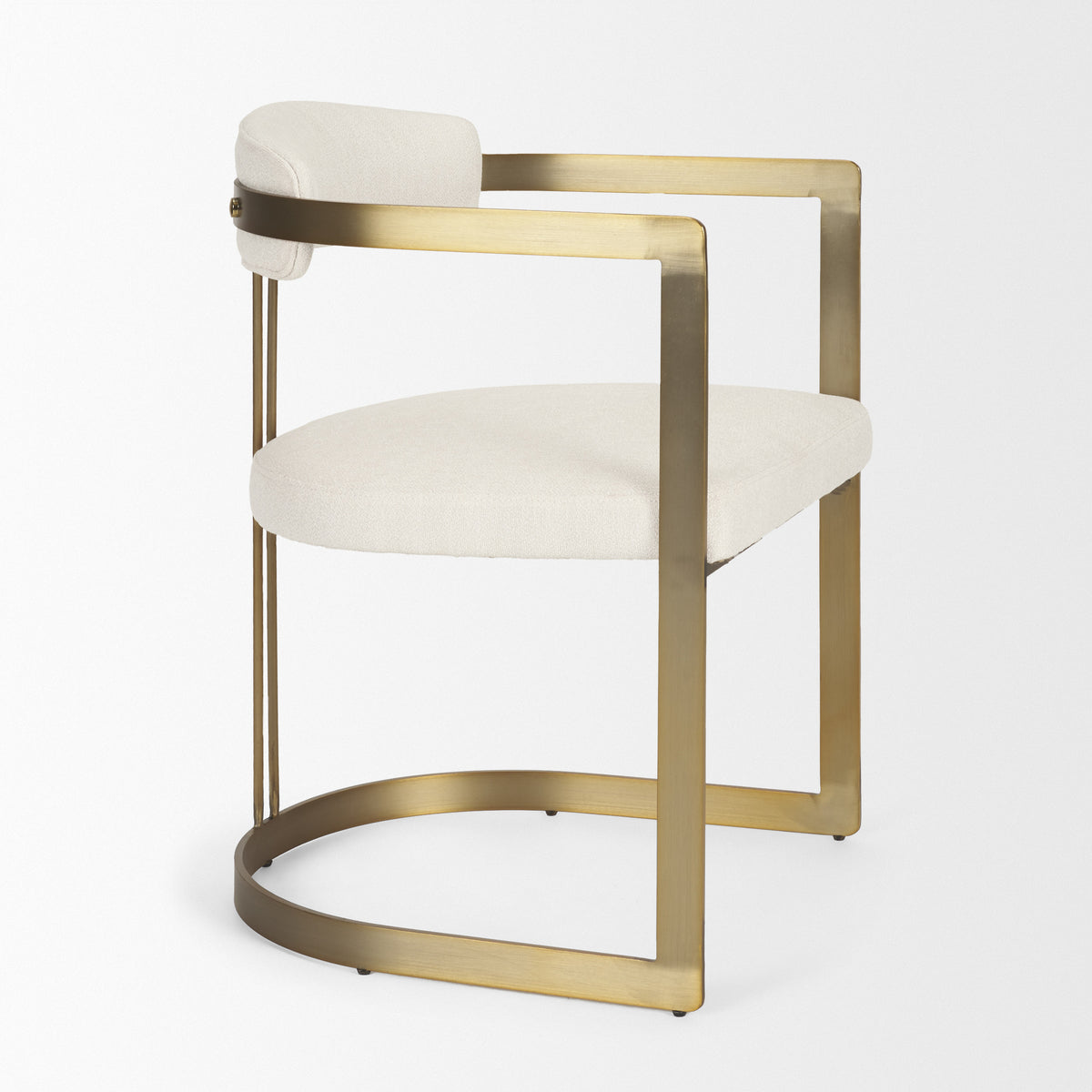 Hollyfield Curved Back Dining Arm Chair | Cream Fabric w/ Gold Iron-Dining Chairs-DECOROLALA