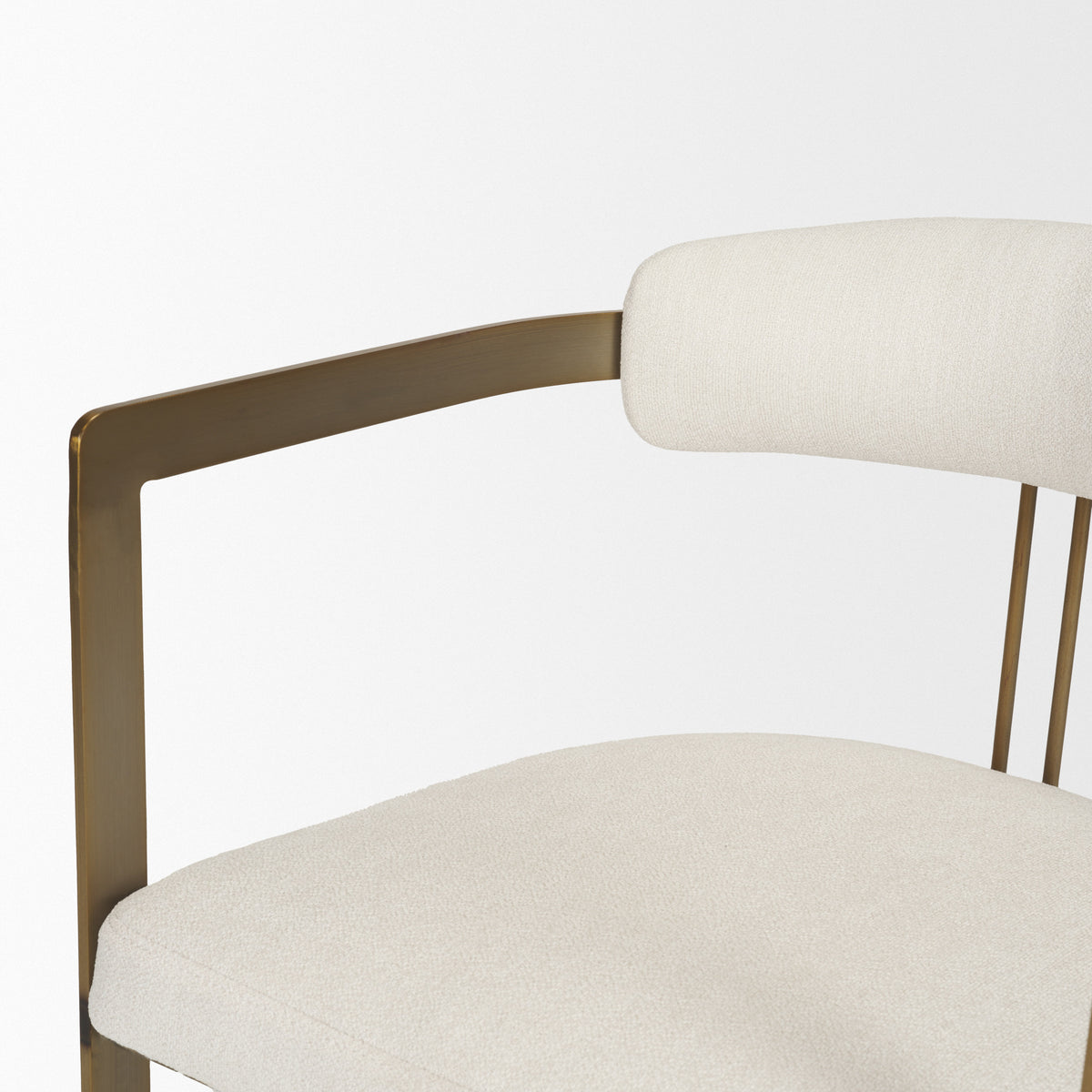 Hollyfield Curved Back Dining Arm Chair | Cream Fabric w/ Gold Iron-Dining Chairs-DECOROLALA