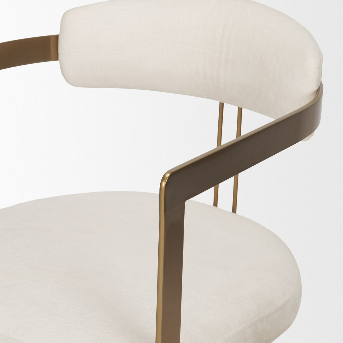 Hollyfield Curved Back Dining Arm Chair | Cream Fabric w/ Gold Iron-Dining Chairs-DECOROLALA