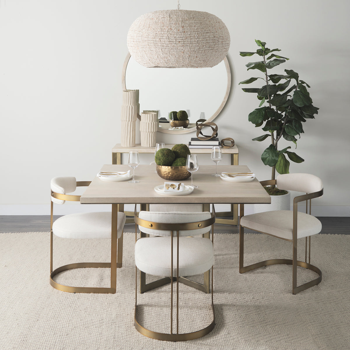 Hollyfield Curved Back Dining Arm Chair | Cream Fabric w/ Gold Iron-Dining Chairs-DECOROLALA