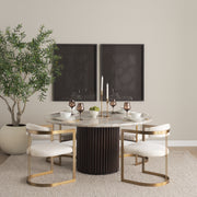 Hollyfield Curved Back Dining Arm Chair | Cream Fabric w/ Gold Iron-Dining Chairs-DECOROLALA