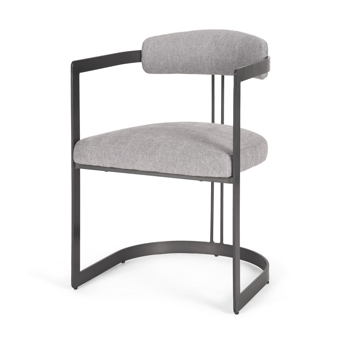 Hollyfield Curved Back Dining Arm Chair | Gray Fabric w/ Gray Iron-Dining Chairs-DECOROLALA