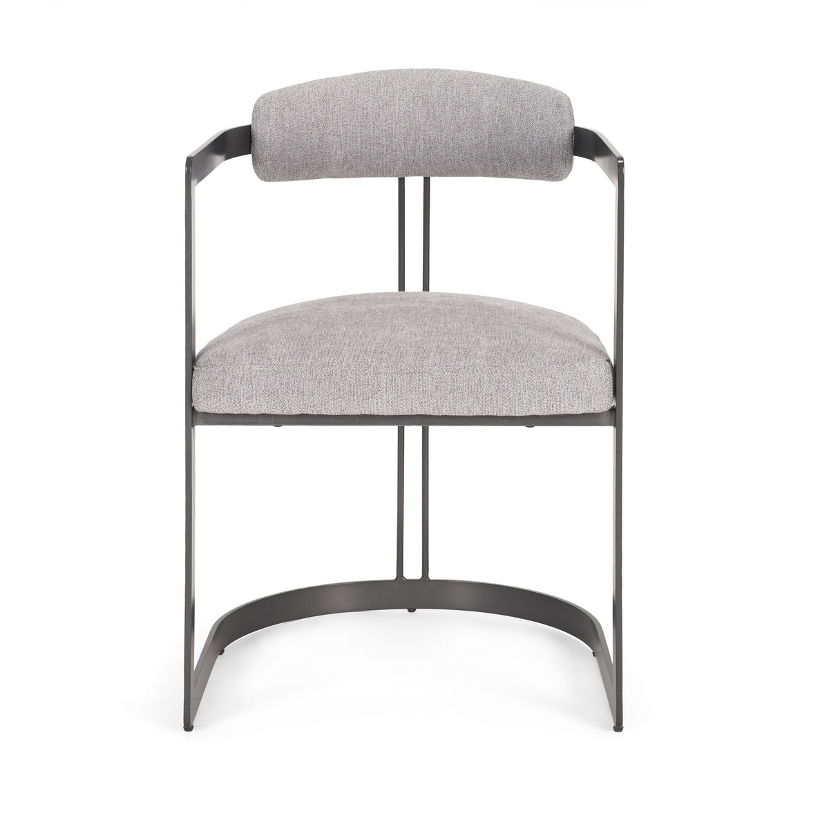 Hollyfield Curved Back Dining Arm Chair | Gray Fabric w/ Gray Iron-Dining Chairs-DECOROLALA