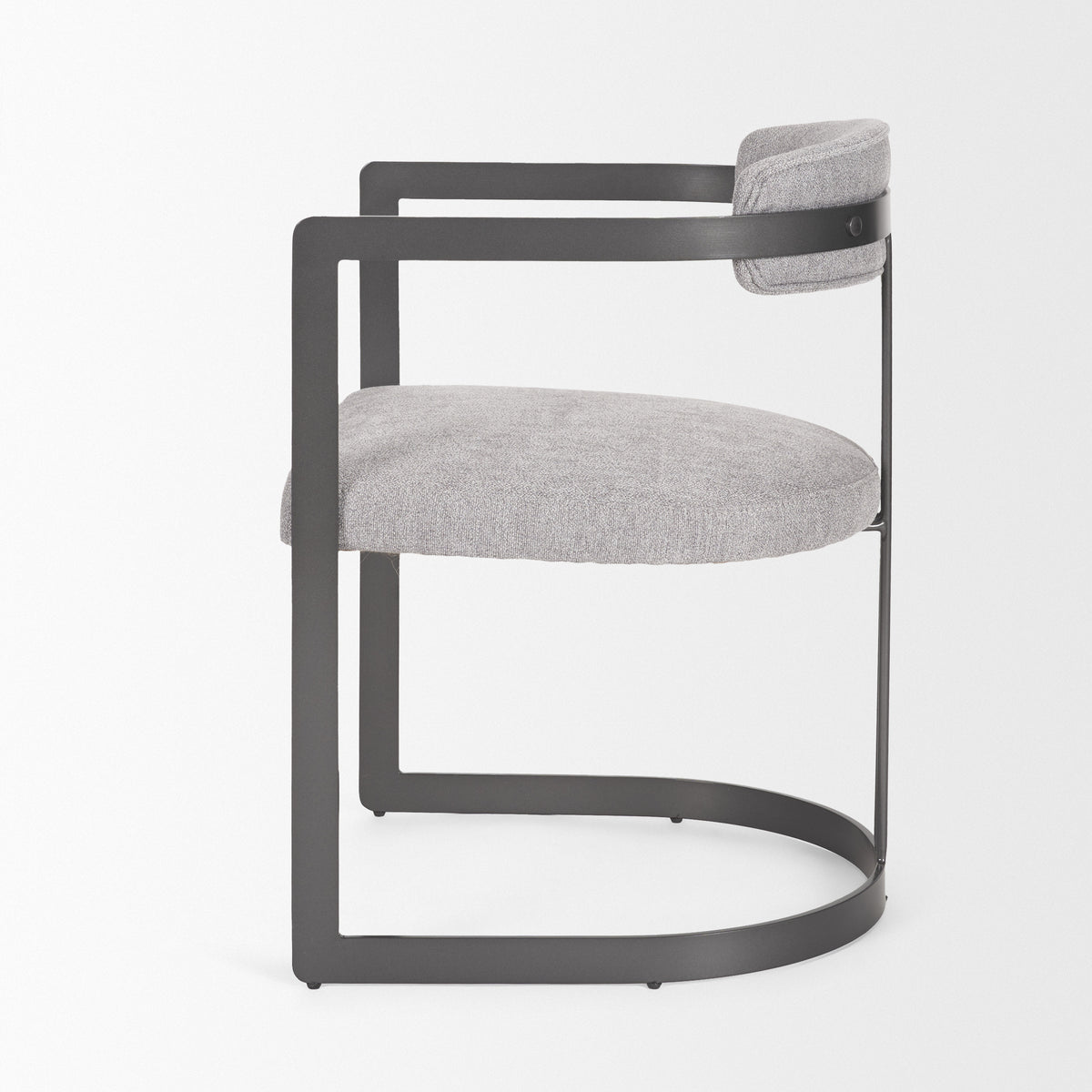 Hollyfield Curved Back Dining Arm Chair | Gray Fabric w/ Gray Iron-Dining Chairs-DECOROLALA