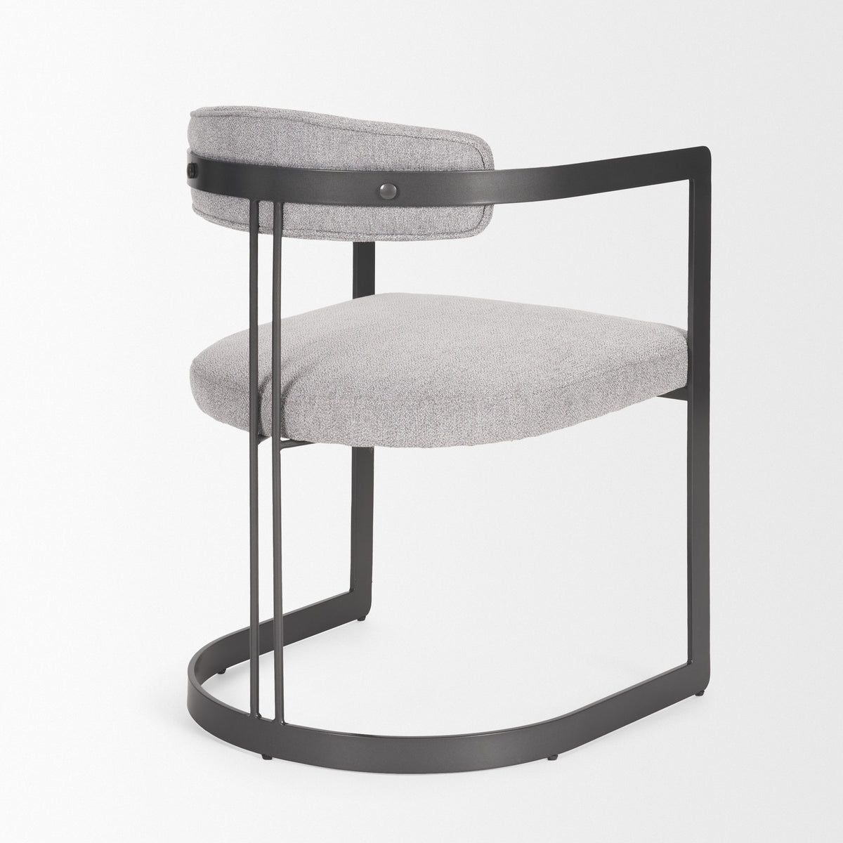 Hollyfield Curved Back Dining Arm Chair | Gray Fabric w/ Gray Iron-Dining Chairs-DECOROLALA