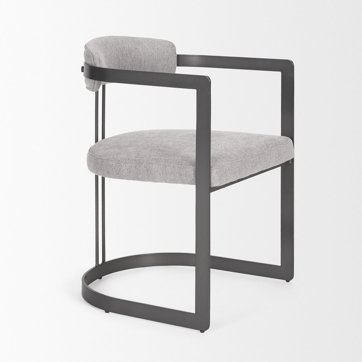 Hollyfield Curved Back Dining Arm Chair | Gray Fabric w/ Gray Iron-Dining Chairs-DECOROLALA