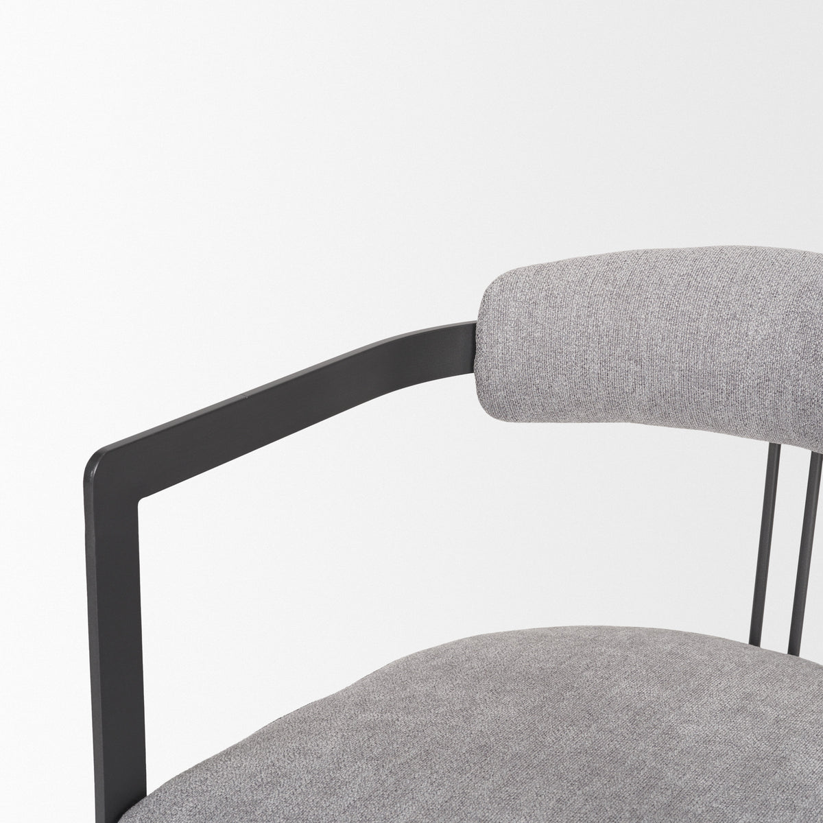 Hollyfield Curved Back Dining Arm Chair | Gray Fabric w/ Gray Iron-Dining Chairs-DECOROLALA