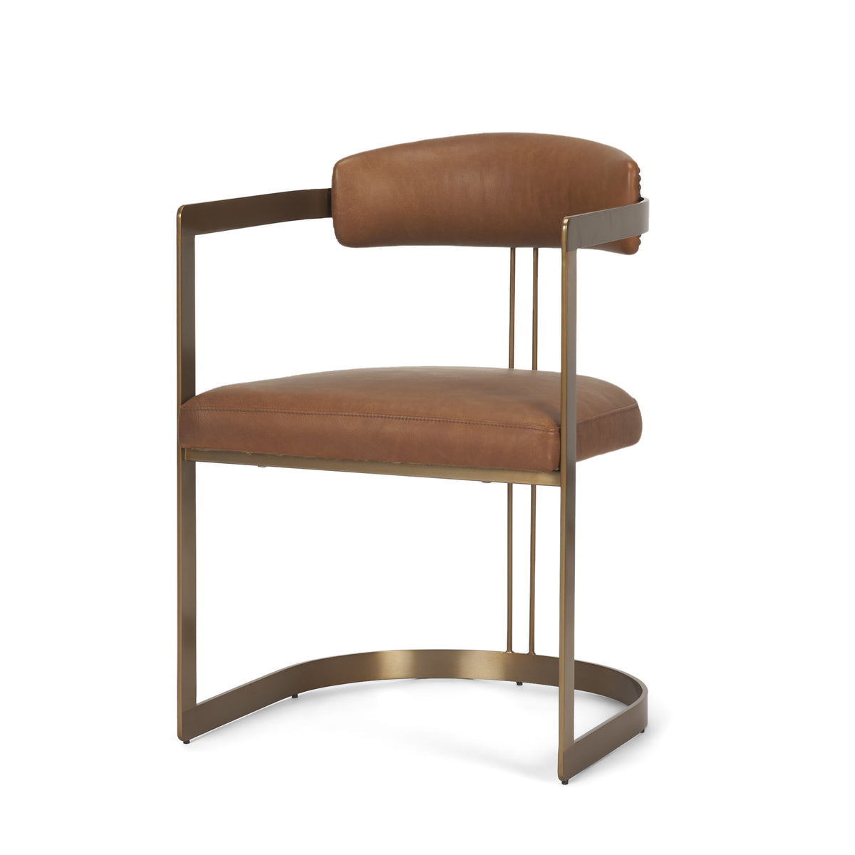 Hollyfield Curved Back Dining Side Chair - Cognac Leather-Dining Chairs-DECOROLALA