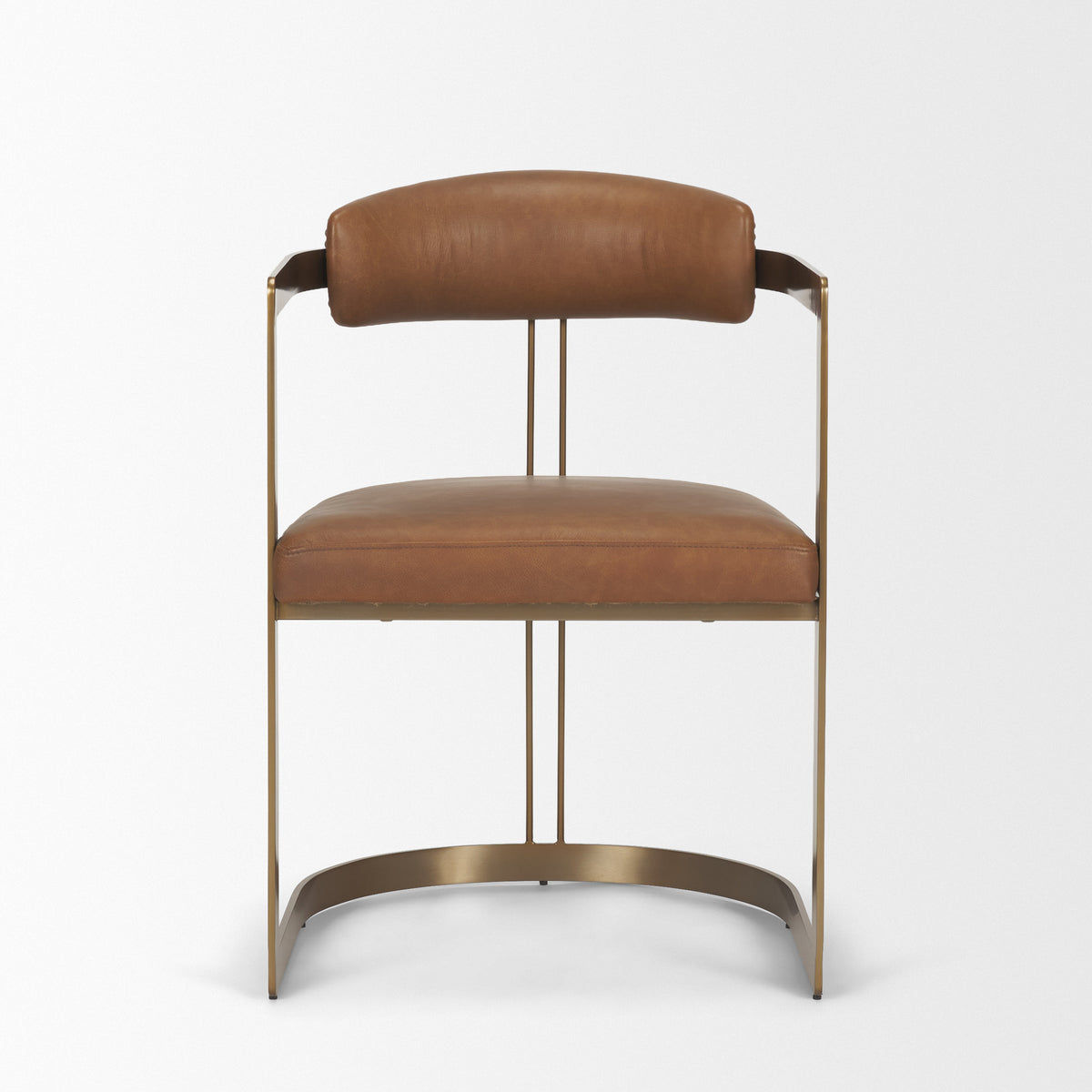 Hollyfield Curved Back Dining Side Chair | Leather w/ Gold Iron-Dining Chairs-DECOROLALA