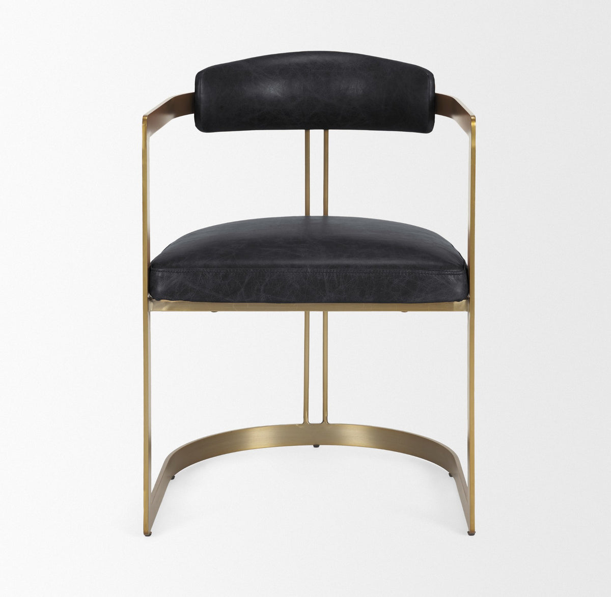 Hollyfield Curved Back Dining Side Chair | Leather w/ Gold Iron-Dining Chairs-DECOROLALA