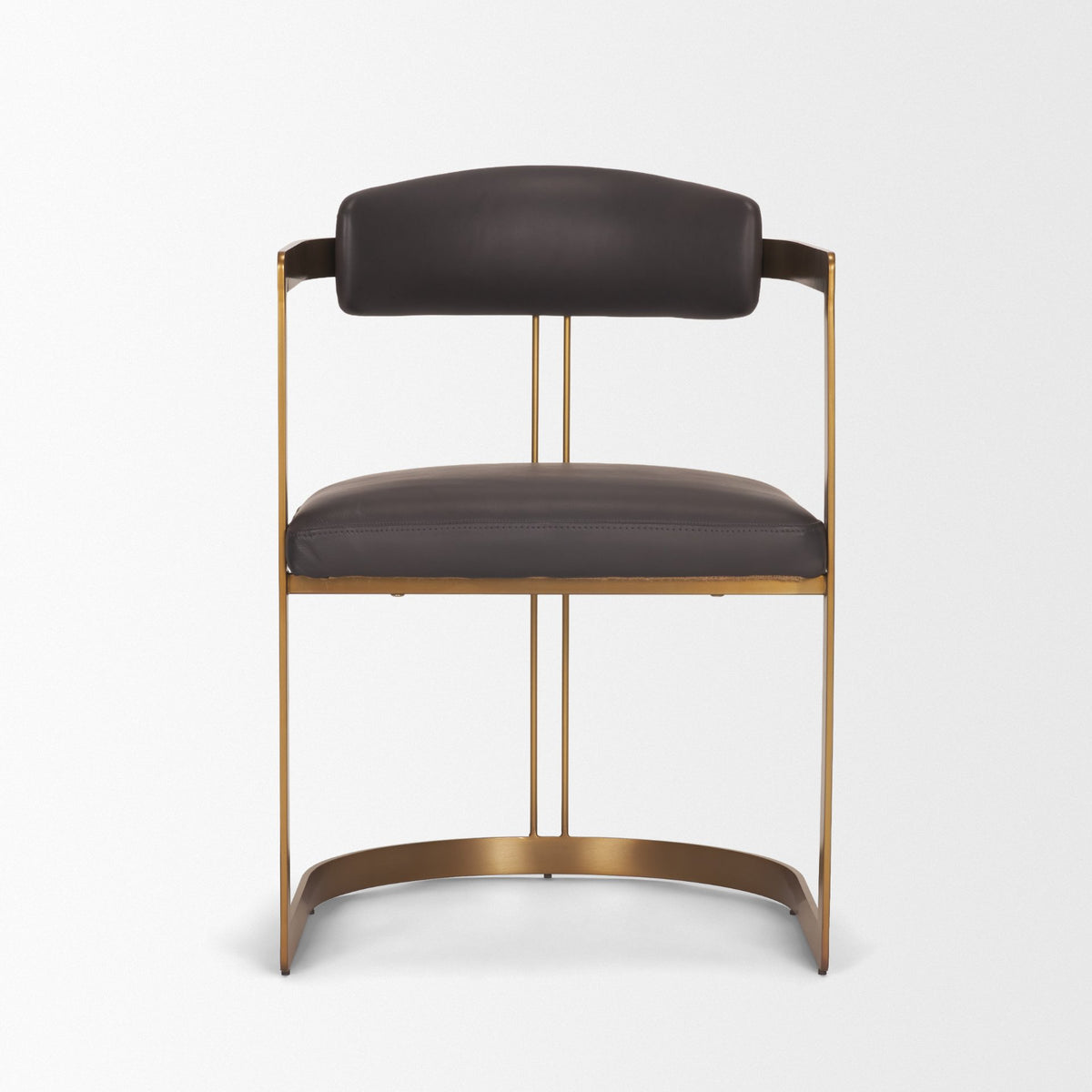 Hollyfield Curved Back Dining Side Chair | Leather w/ Gold Iron-Dining Chairs-DECOROLALA