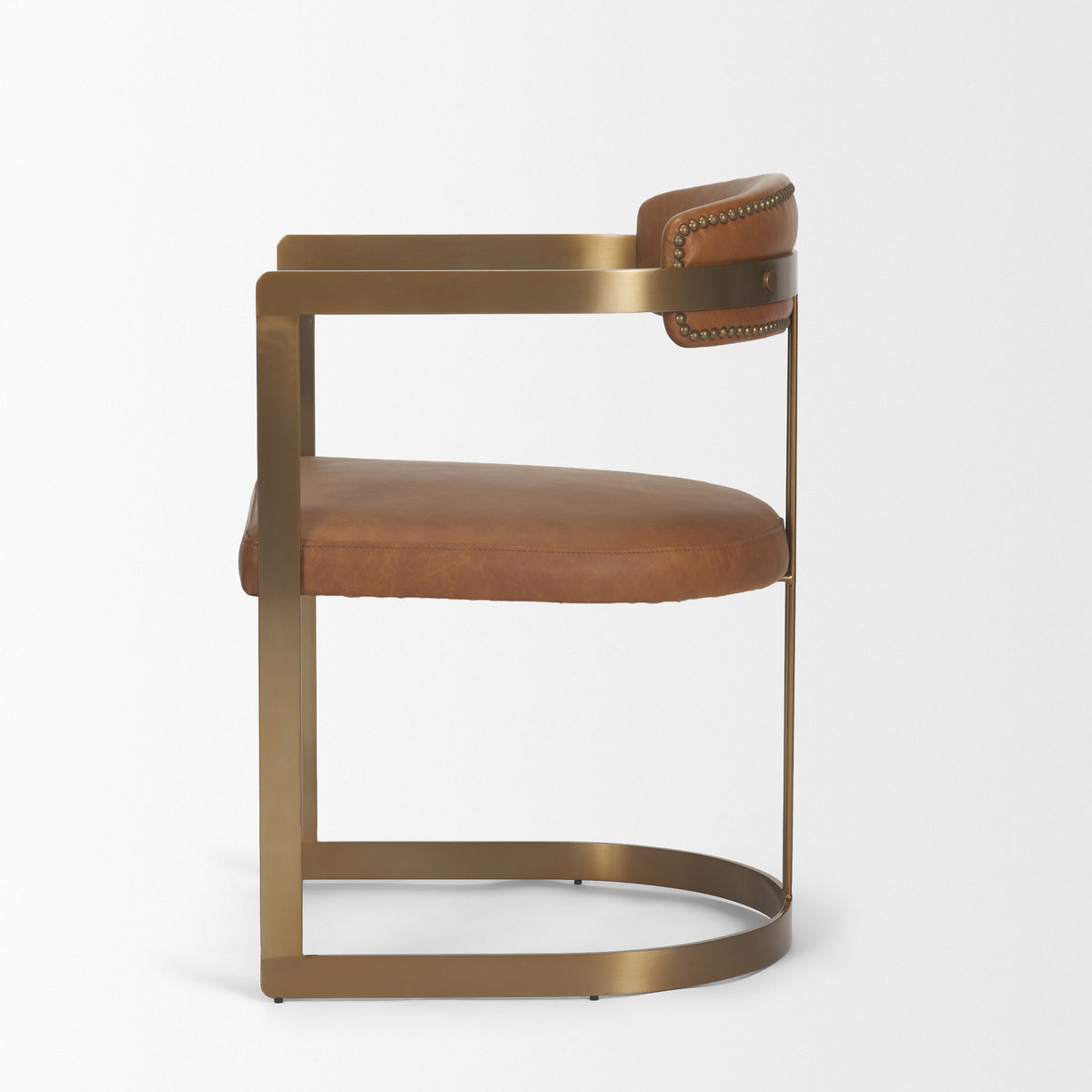 Hollyfield Curved Back Dining Side Chair | Leather w/ Gold Iron-Dining Chairs-DECOROLALA