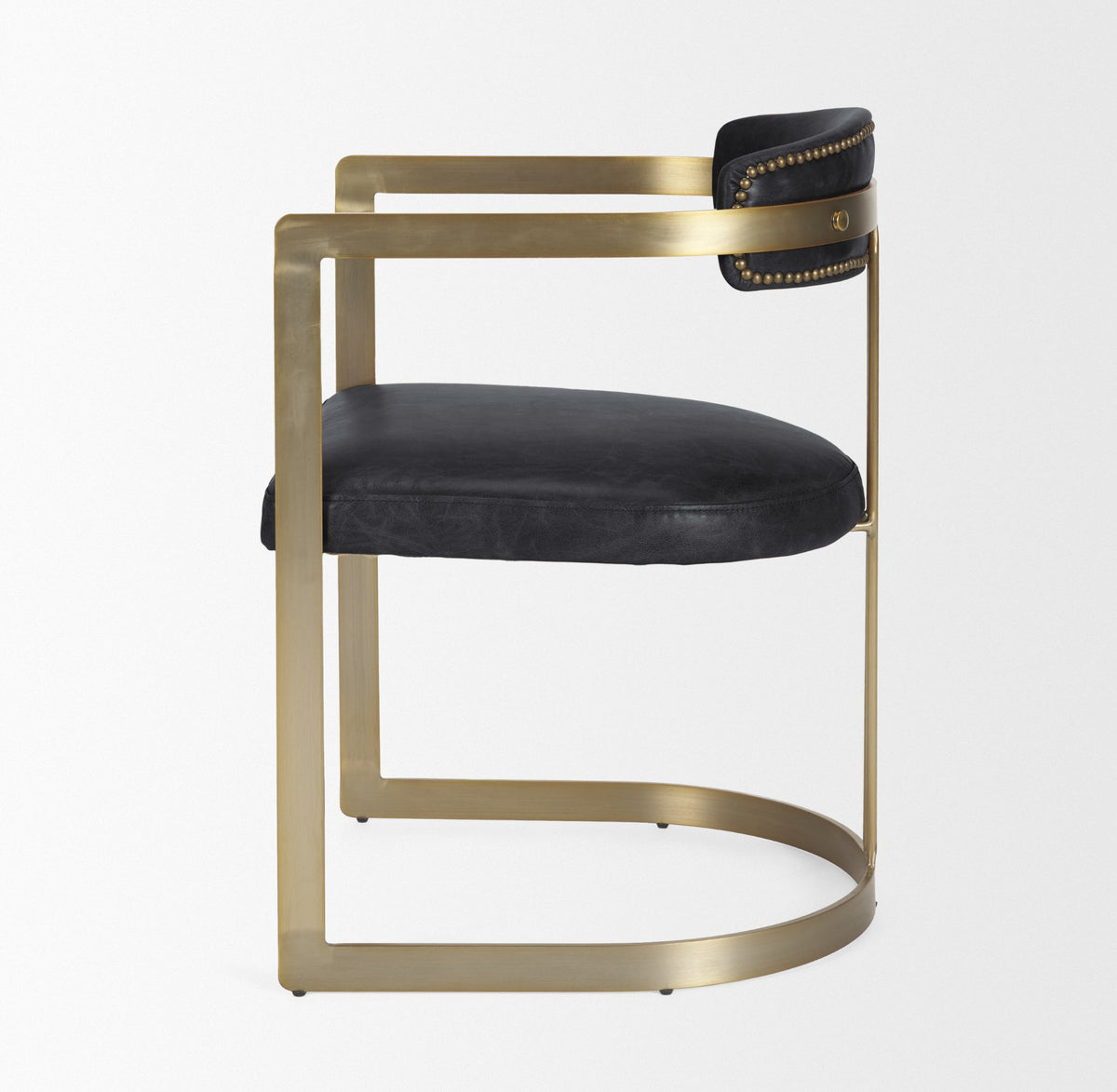 Hollyfield Curved Back Dining Side Chair | Leather w/ Gold Iron-Dining Chairs-DECOROLALA