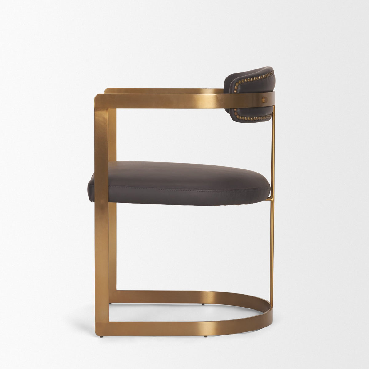 Hollyfield Curved Back Dining Side Chair | Leather w/ Gold Iron-Dining Chairs-DECOROLALA