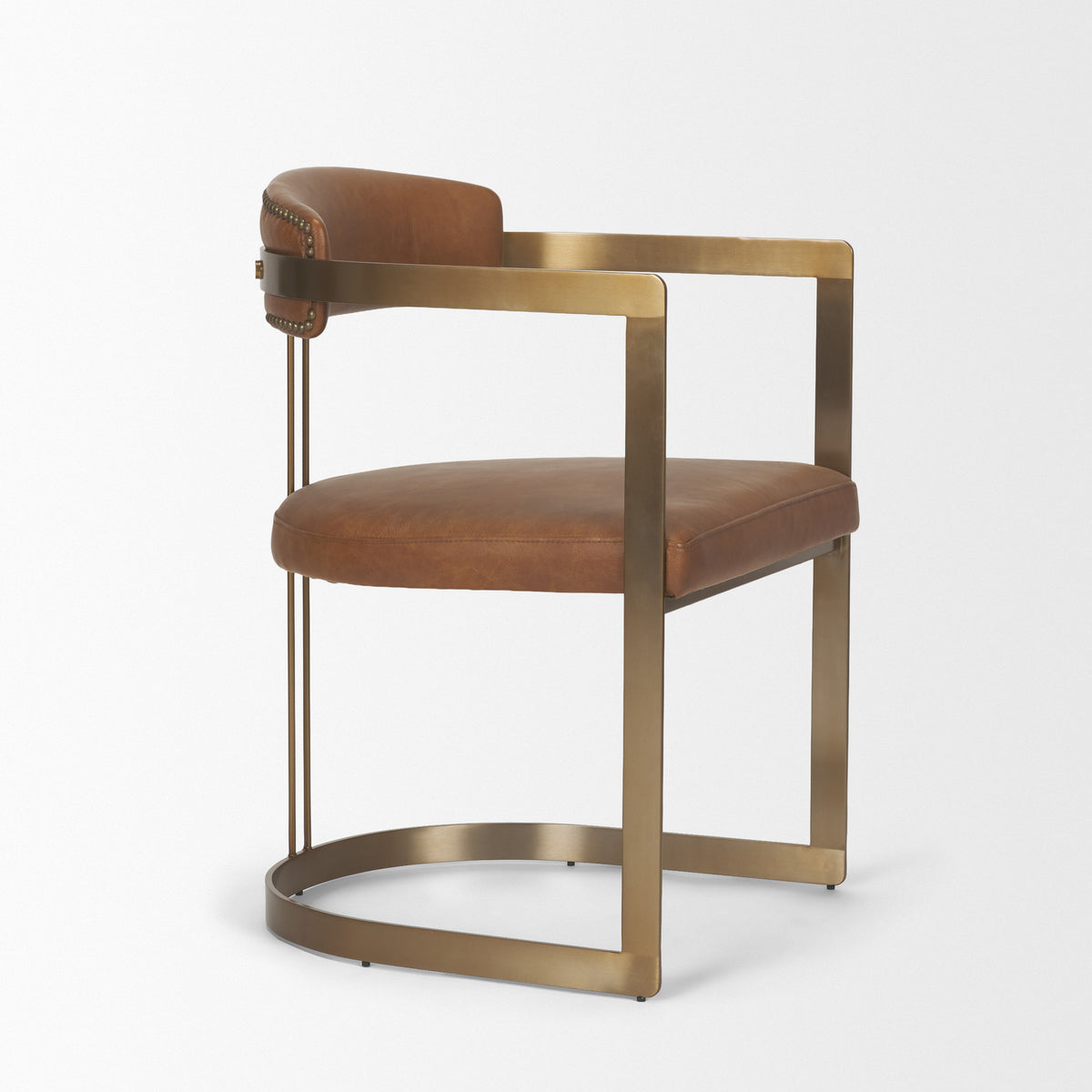 Hollyfield Curved Back Dining Side Chair | Leather w/ Gold Iron-Dining Chairs-DECOROLALA
