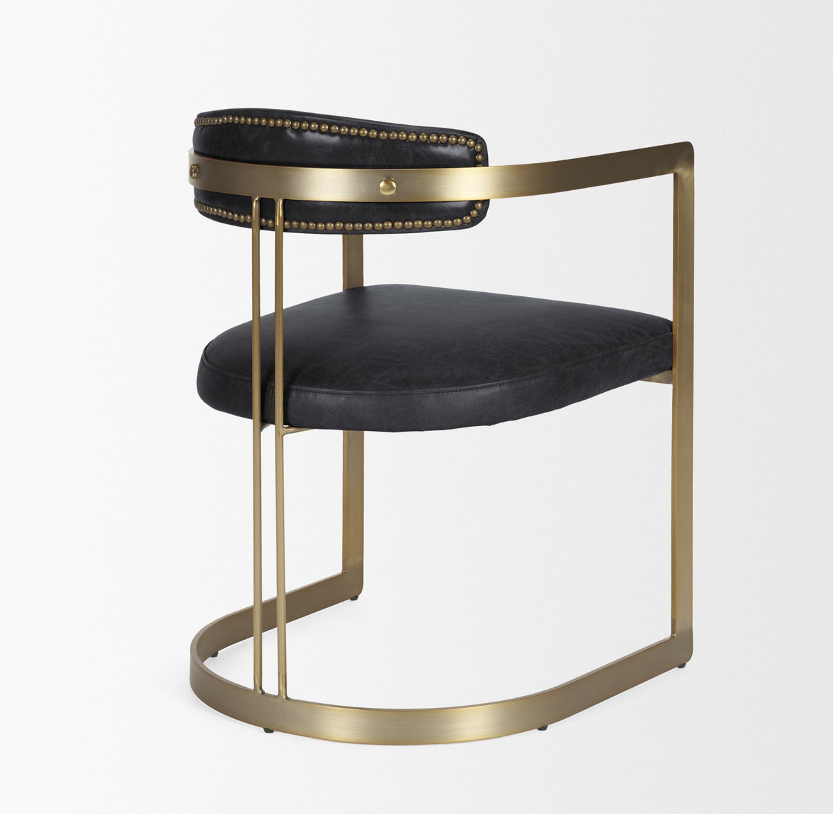 Hollyfield Curved Back Dining Side Chair | Leather w/ Gold Iron-Dining Chairs-DECOROLALA