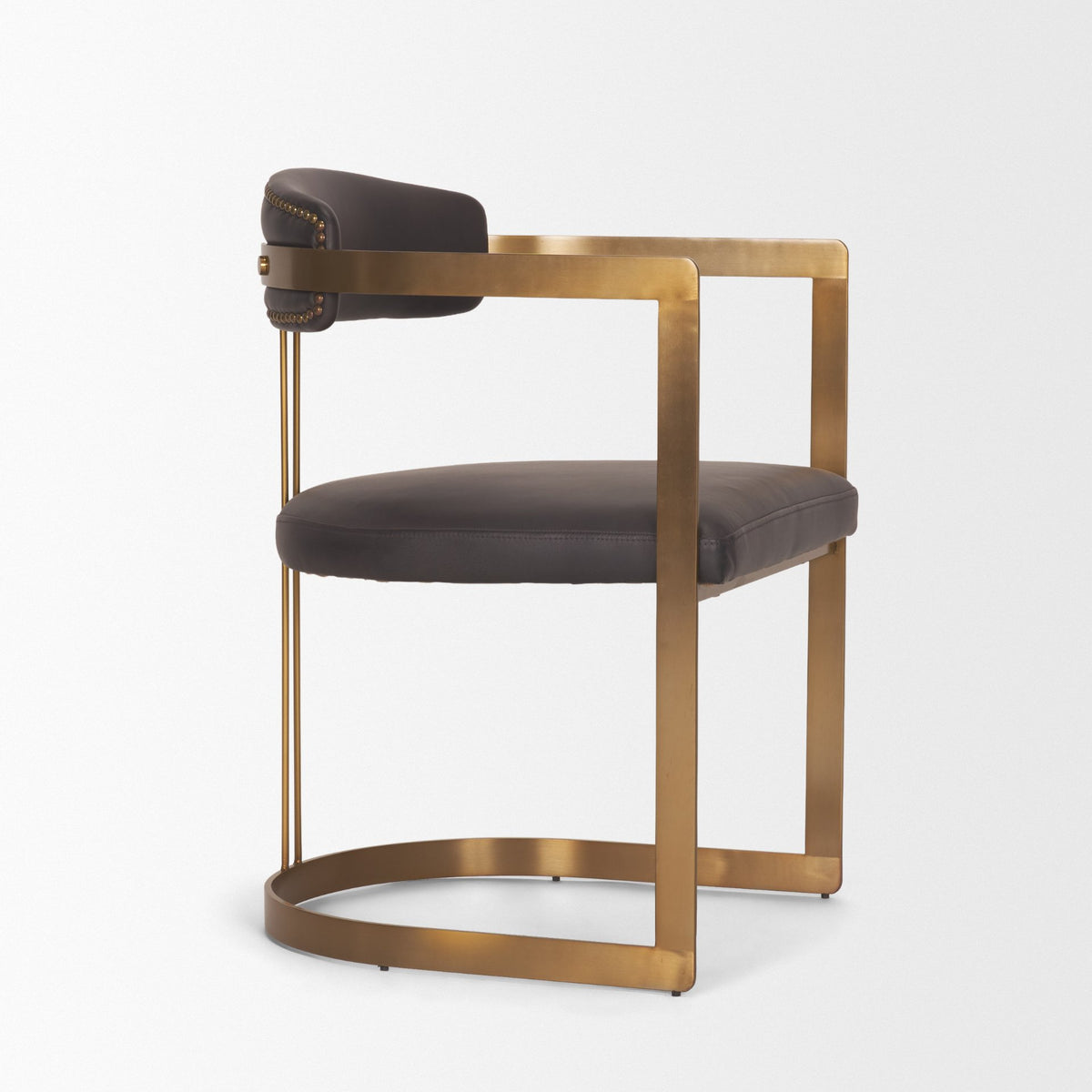 Hollyfield Curved Back Dining Side Chair | Leather w/ Gold Iron-Dining Chairs-DECOROLALA