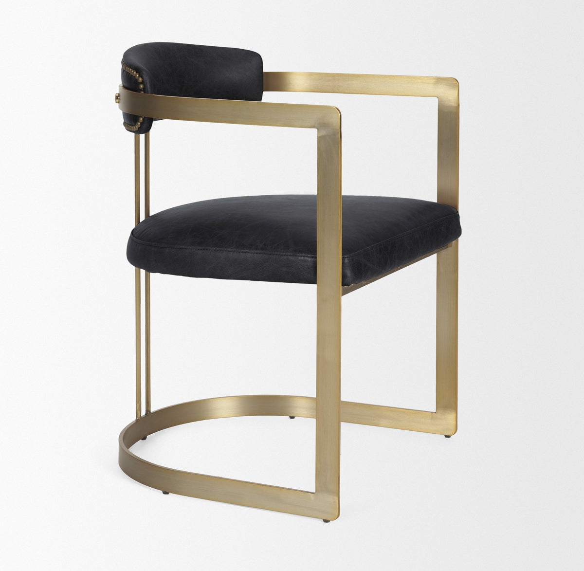 Hollyfield Curved Back Dining Side Chair | Leather w/ Gold Iron-Dining Chairs-DECOROLALA