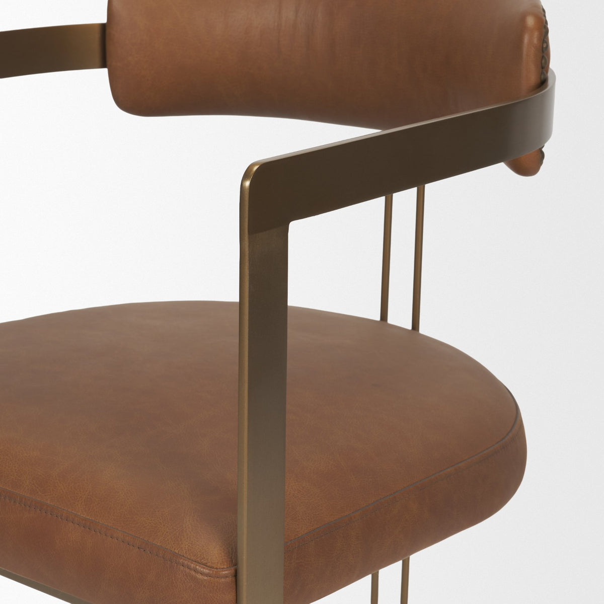 Hollyfield Curved Back Dining Side Chair | Leather w/ Gold Iron-Dining Chairs-DECOROLALA