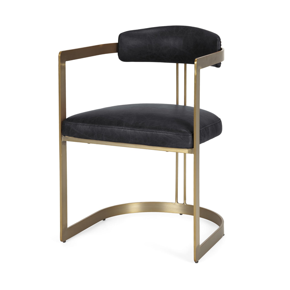 Hollyfield Curved Back Dining Side Chair | Leather w/ Gold Iron-Dining Chairs-DECOROLALA