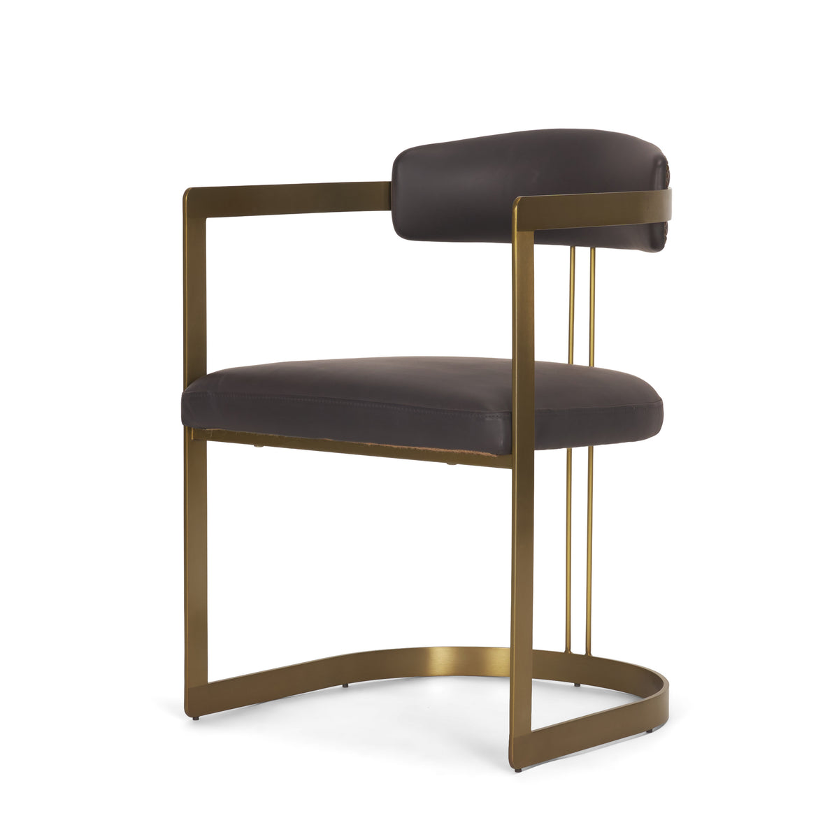 Hollyfield Curved Back Dining Side Chair | Leather w/ Gold Iron-Dining Chairs-DECOROLALA