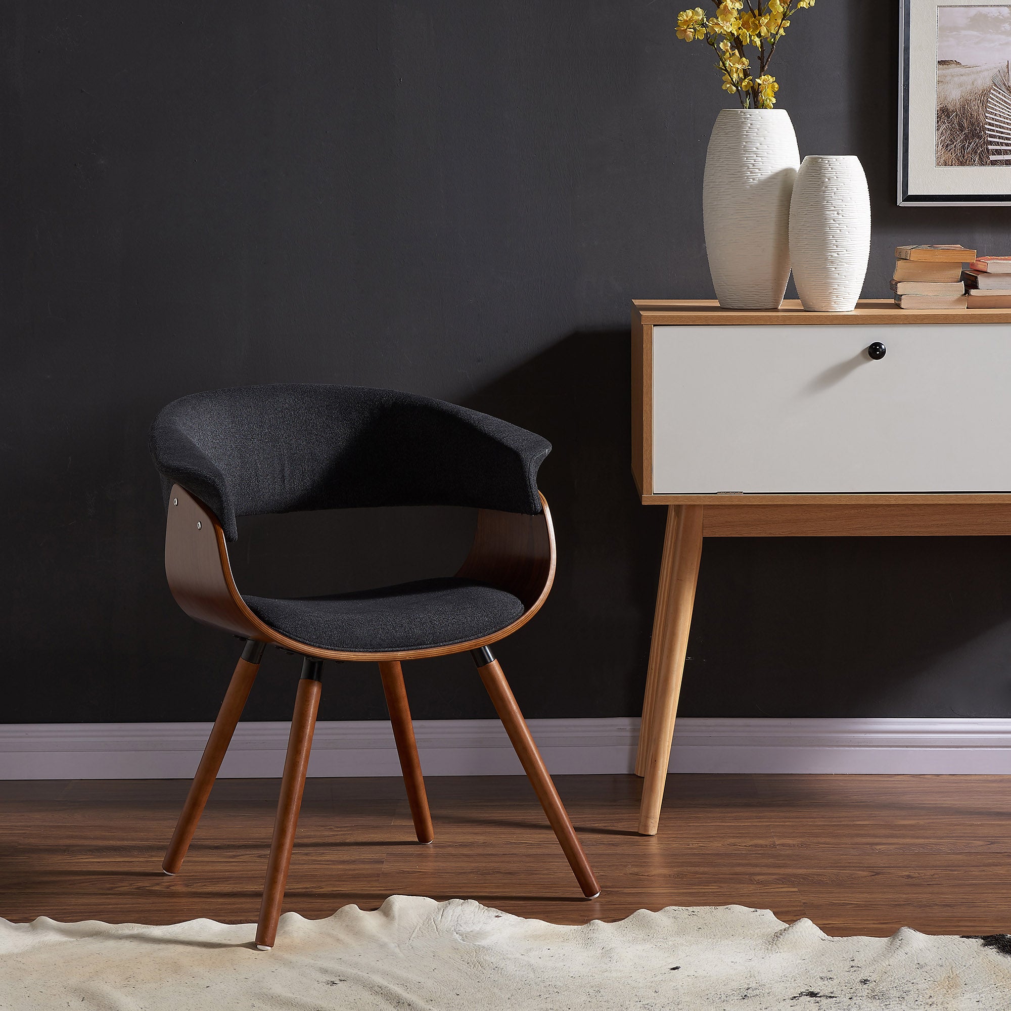 Holt Accent Chair - Charcoal Grey Fabric Mid-Century Modern-DECOROLALA