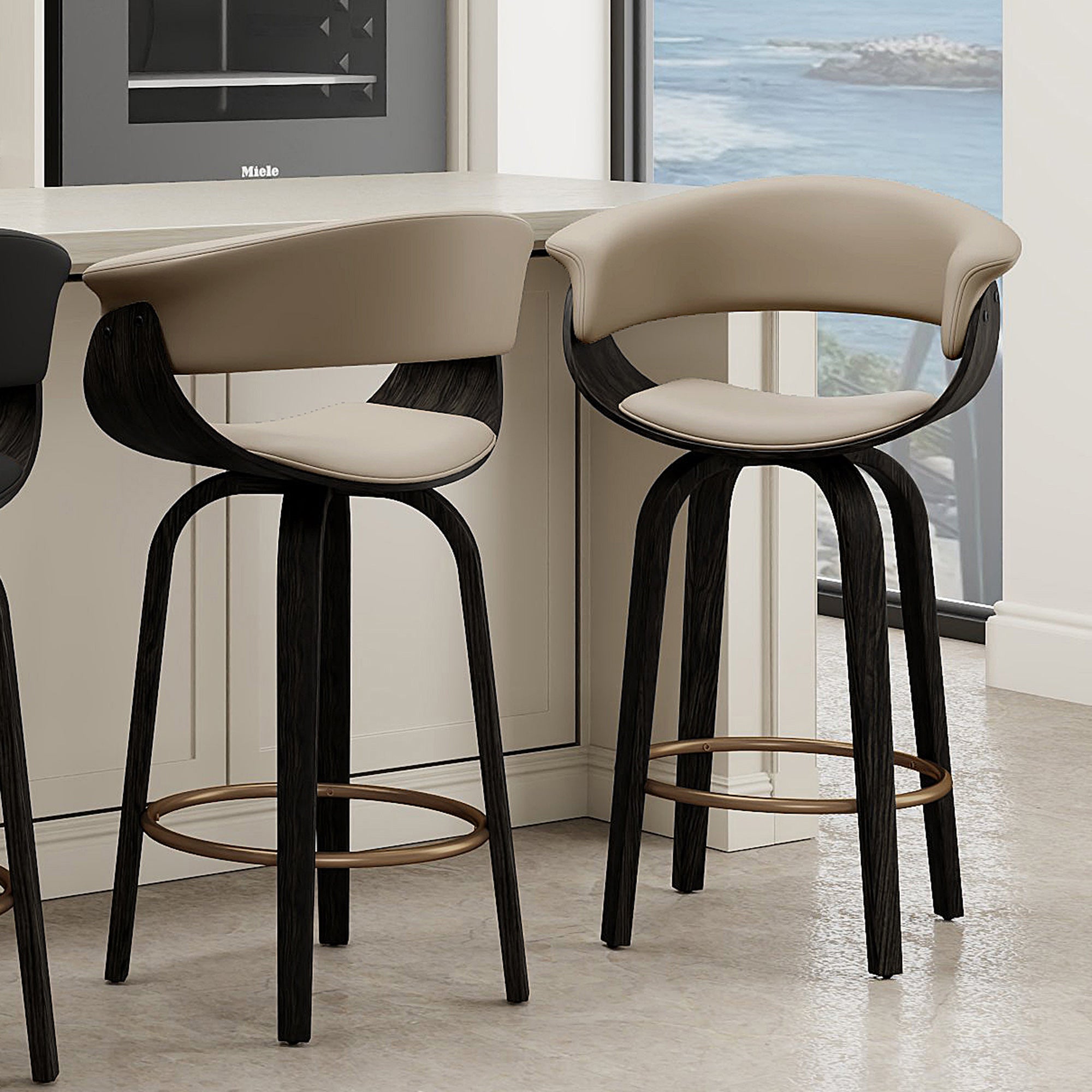 Holt Mid-Century Counter Stool - Mushroom Walnut Swivel-DECOROLALA