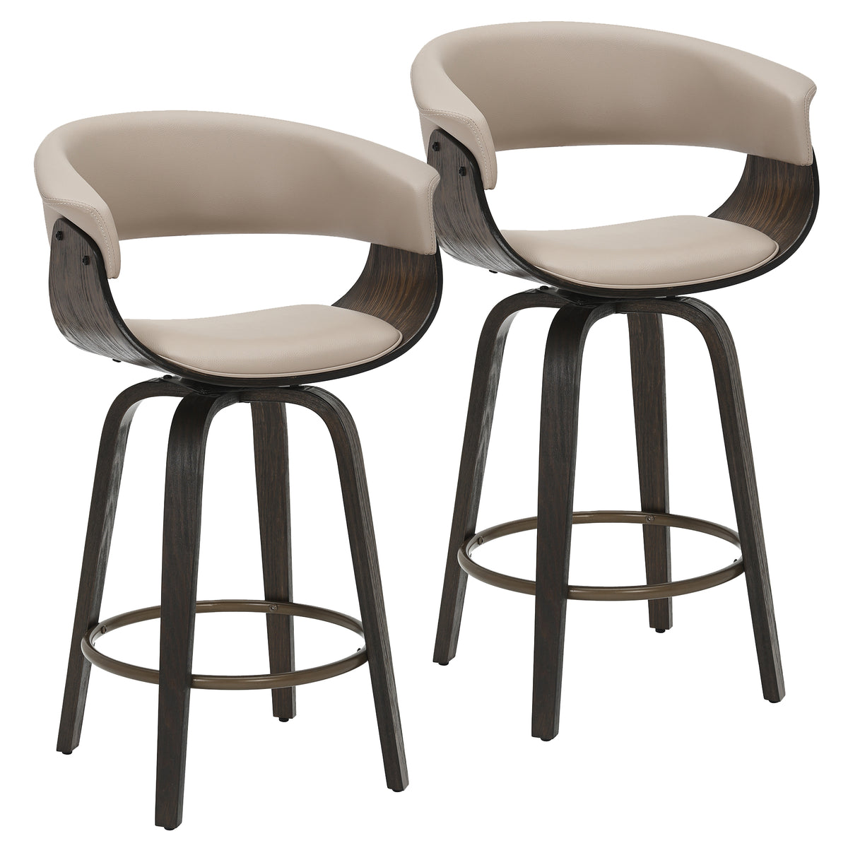 Holt Mid-Century Counter Stool - Mushroom Walnut Swivel-Counter Stools-DECOROLALA