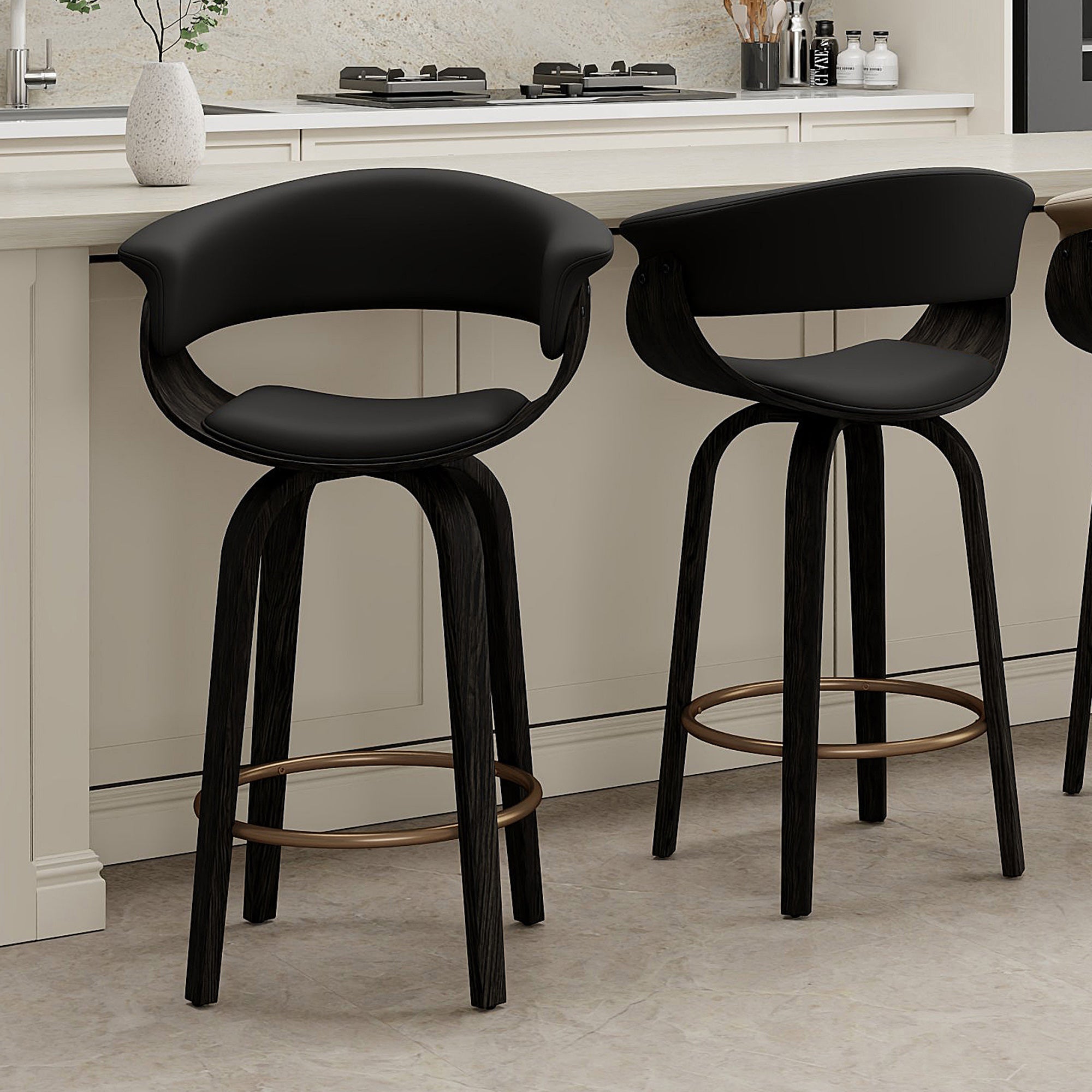 Holt Mid-Century Swivel Counter Stool - Black & Walnut 26"-DECOROLALA