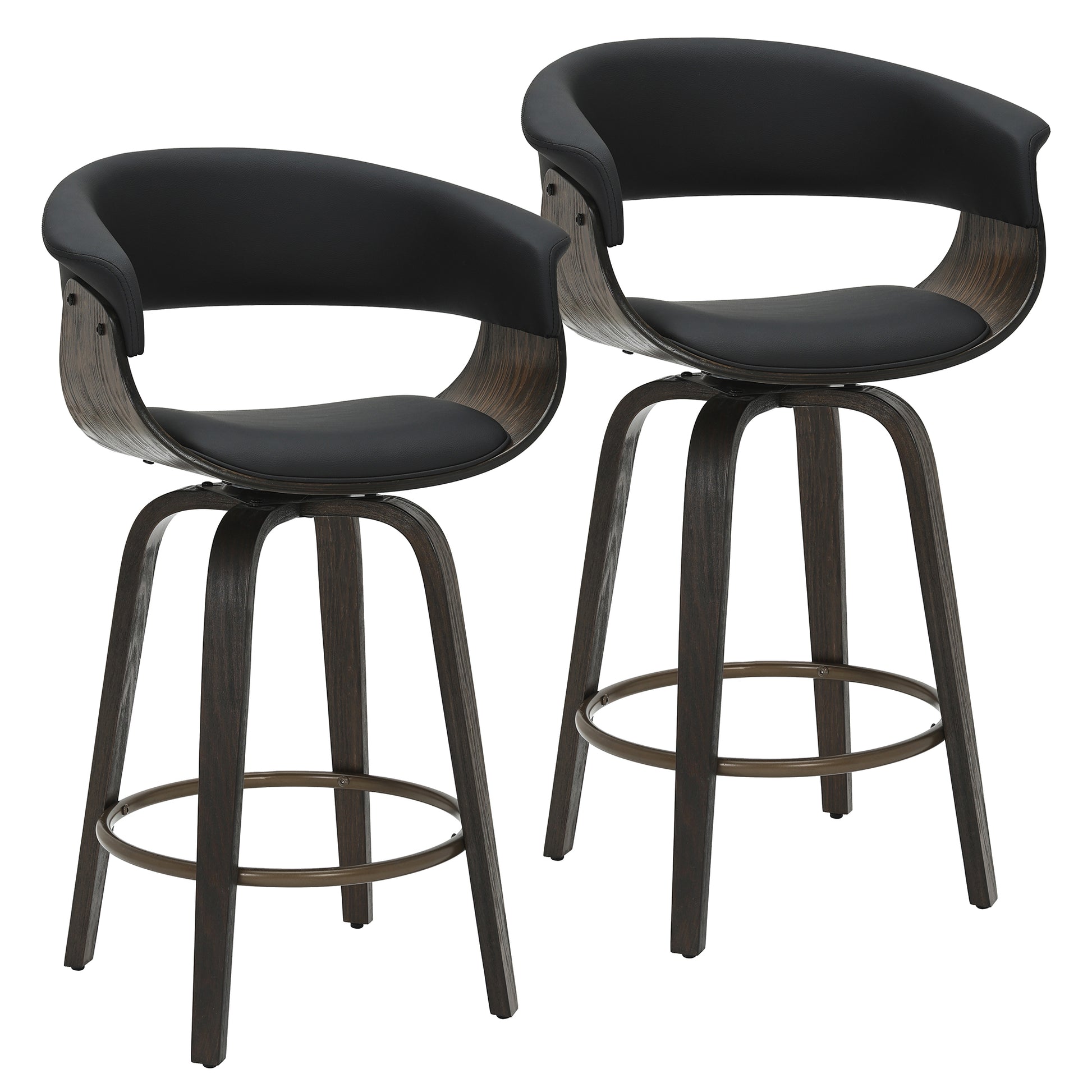 Holt Mid-Century Swivel Counter Stool - Black & Walnut 26"-DECOROLALA