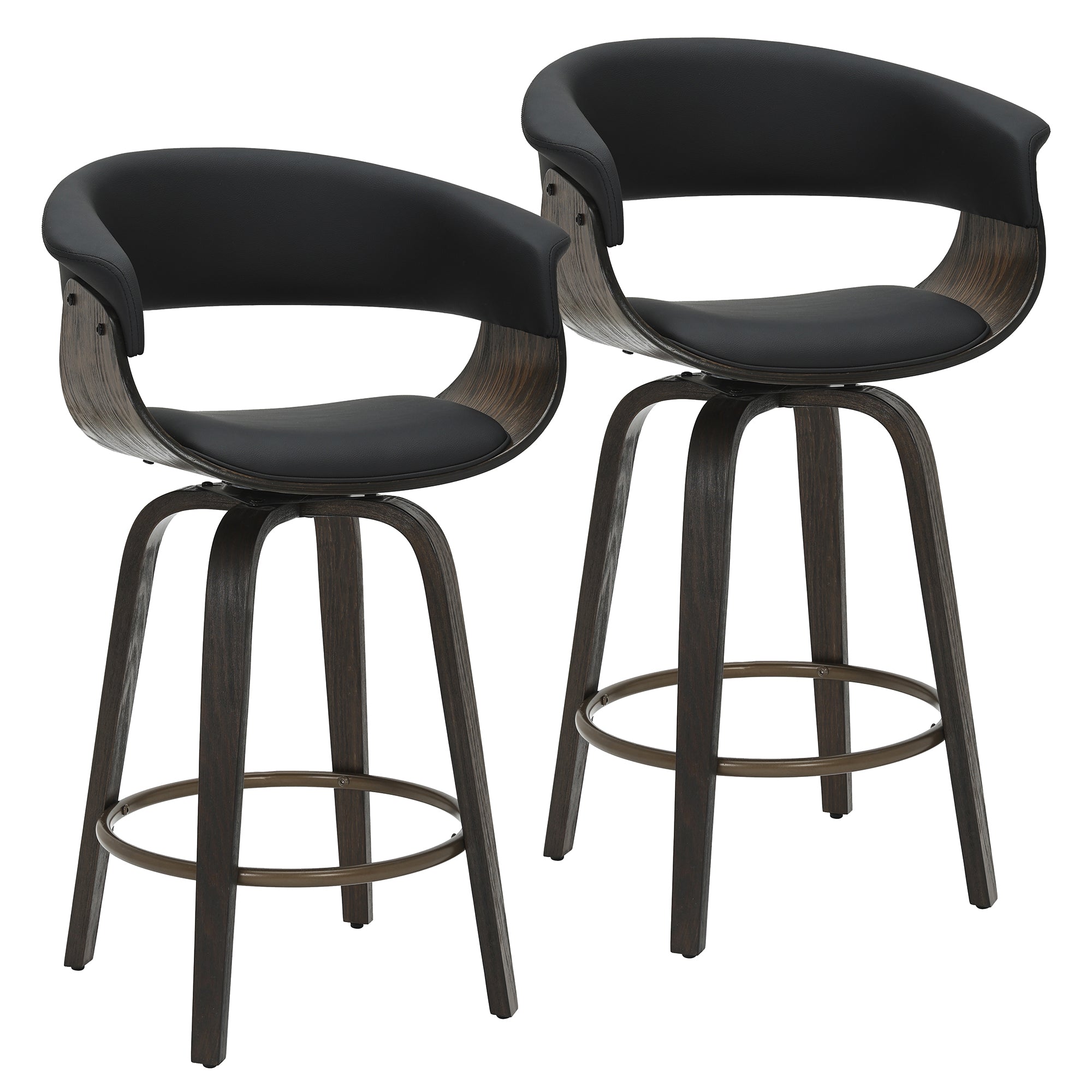 Holt Mid-Century Swivel Counter Stool - Black & Walnut 26"-DECOROLALA