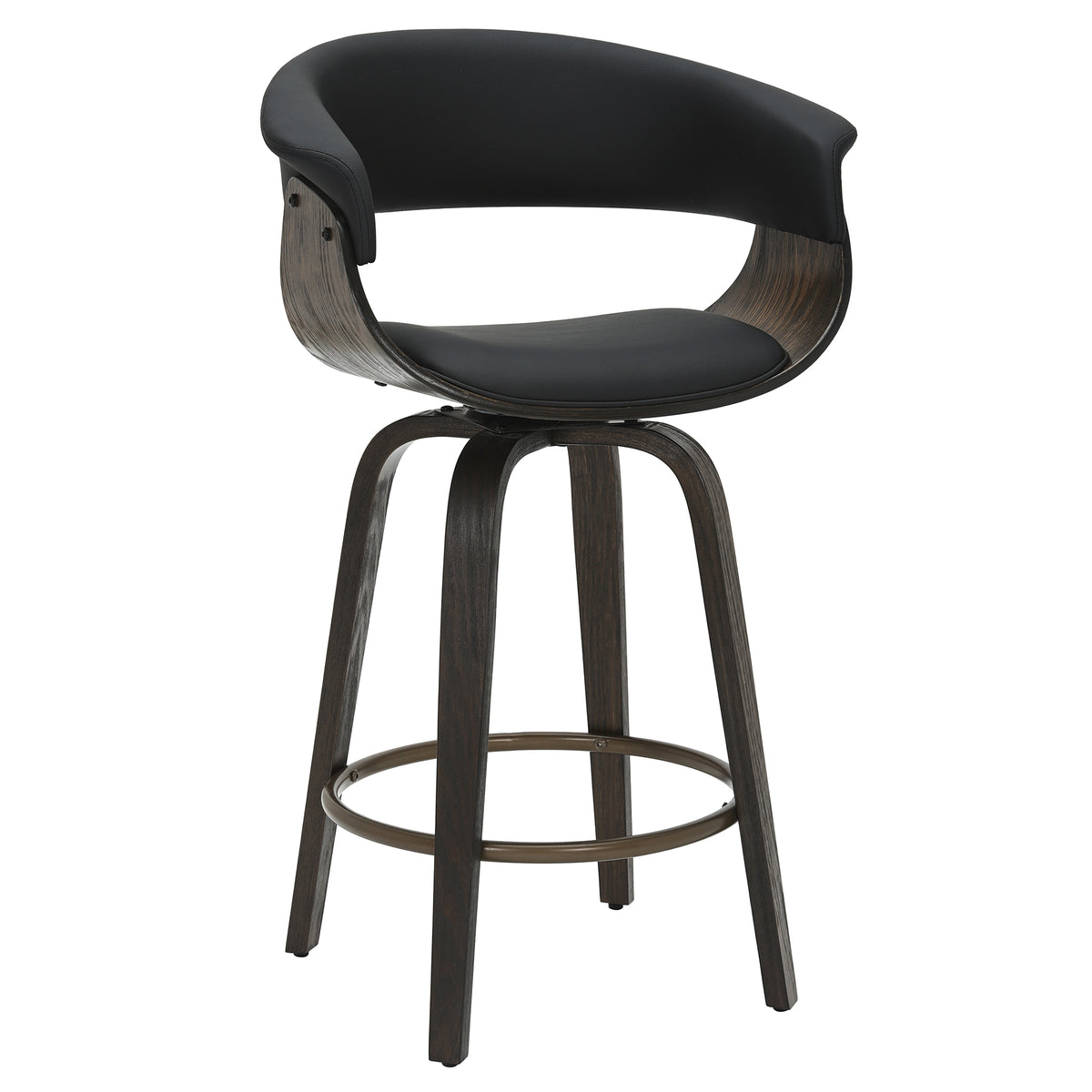 Holt Mid-Century Swivel Counter Stool - Black & Walnut 26"-Counter Stools-DECOROLALA