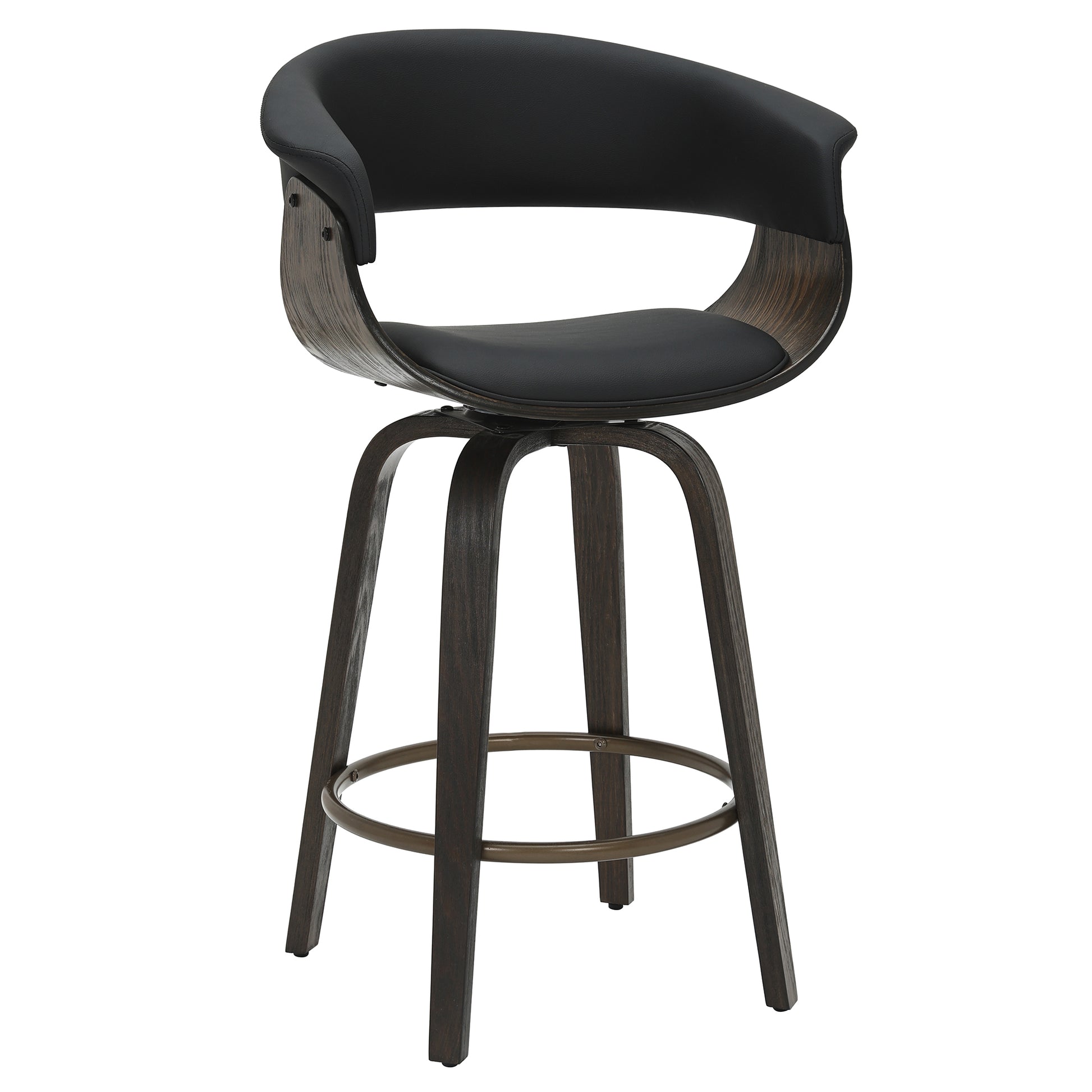 Holt Mid-Century Swivel Counter Stool - Black & Walnut 26"-DECOROLALA