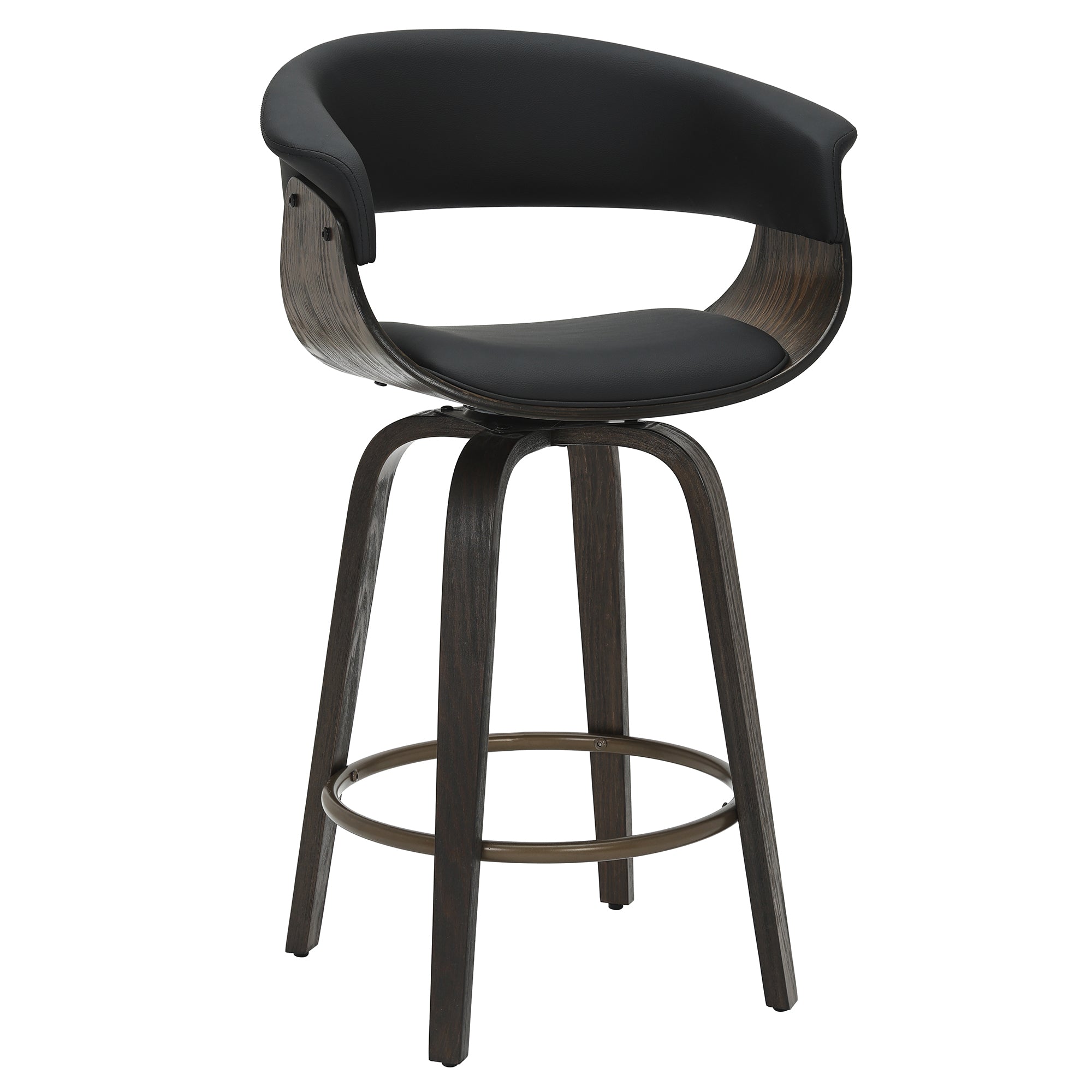 Holt Mid-Century Swivel Counter Stool - Black & Walnut 26"-DECOROLALA