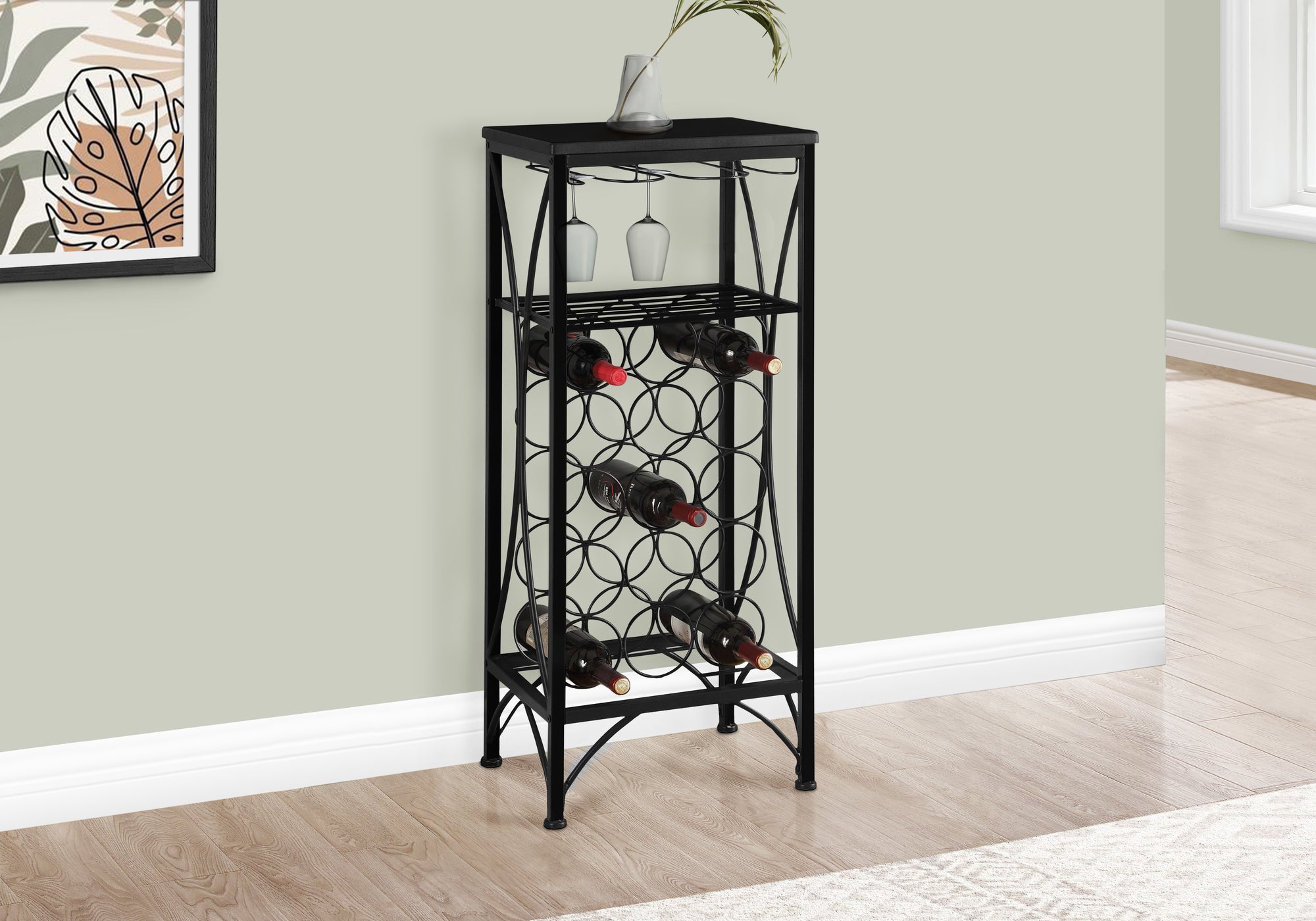 Home Bar Wine Rack - 40"H Black Metal, Holds 15 Bottles-Home Bar-DECOROLALA