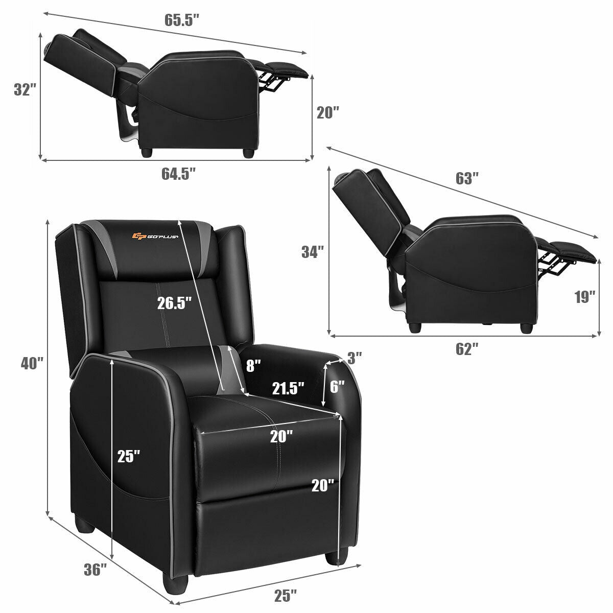 Home Massage Gaming Recliner Chair-Gray-Gaming Chairs-DECOROLALA