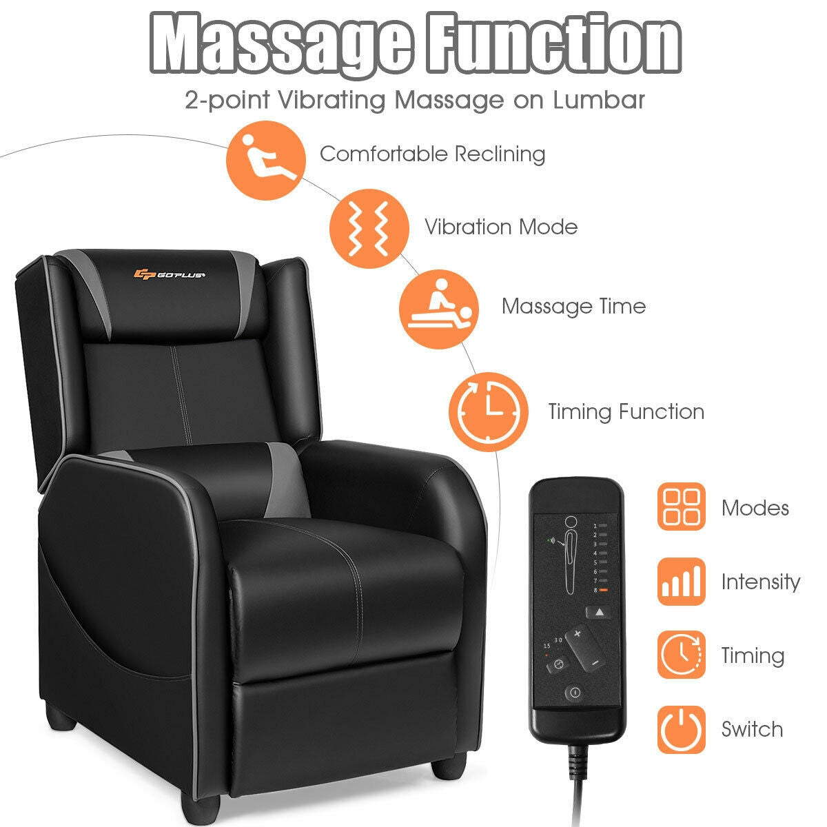 Home Massage Gaming Recliner Chair-Gray-Gaming Chairs-DECOROLALA