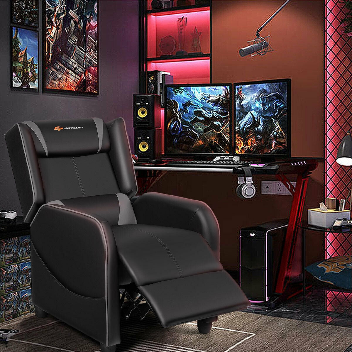 Home Massage Gaming Recliner Chair-Gray-Gaming Chairs-DECOROLALA