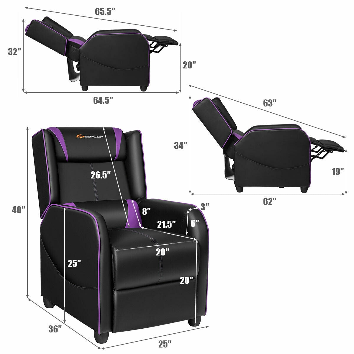 Home Massage Gaming Recliner Chair-Purple-Gaming Chairs-DECOROLALA