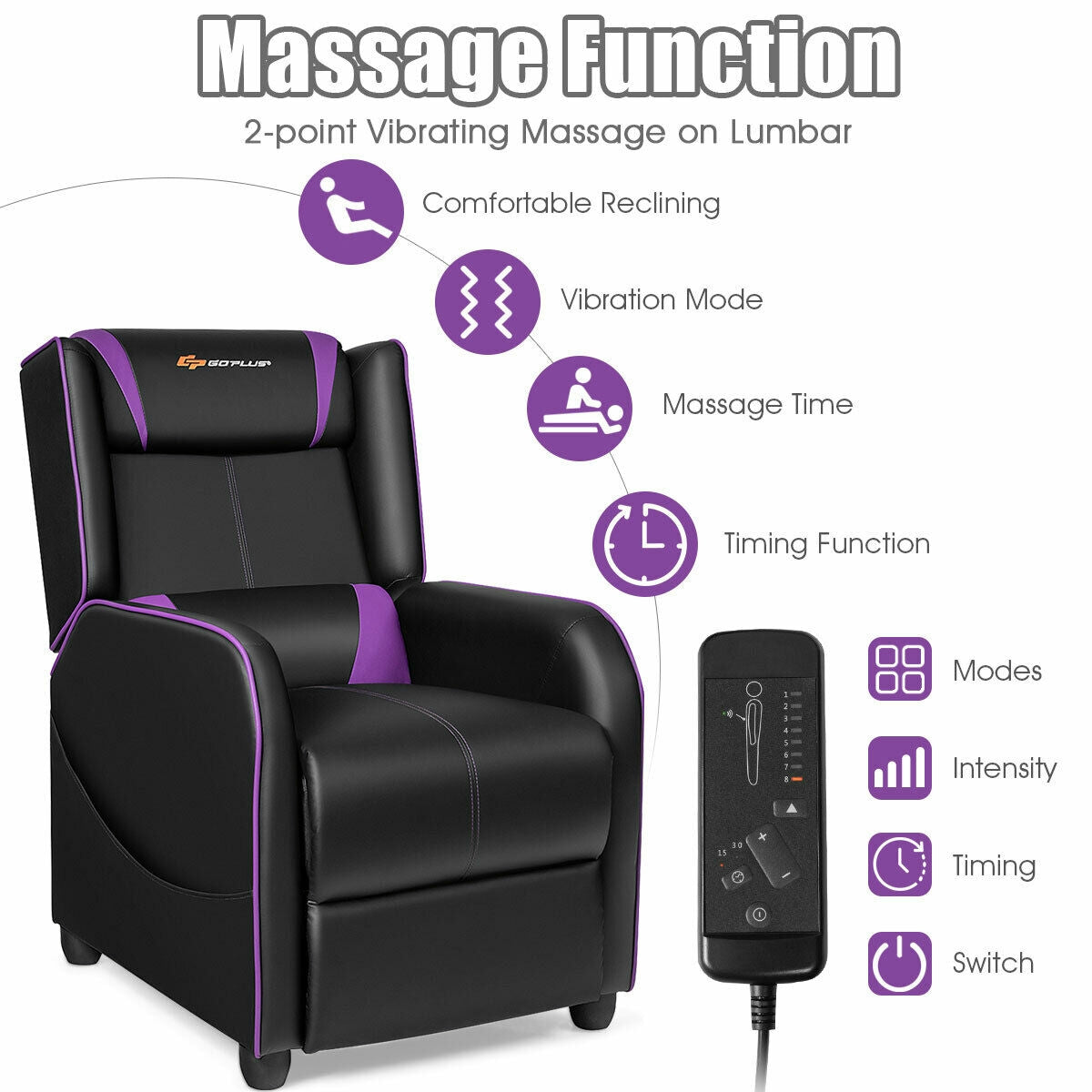 Home Massage Gaming Recliner Chair-Purple-Gaming Chairs-DECOROLALA