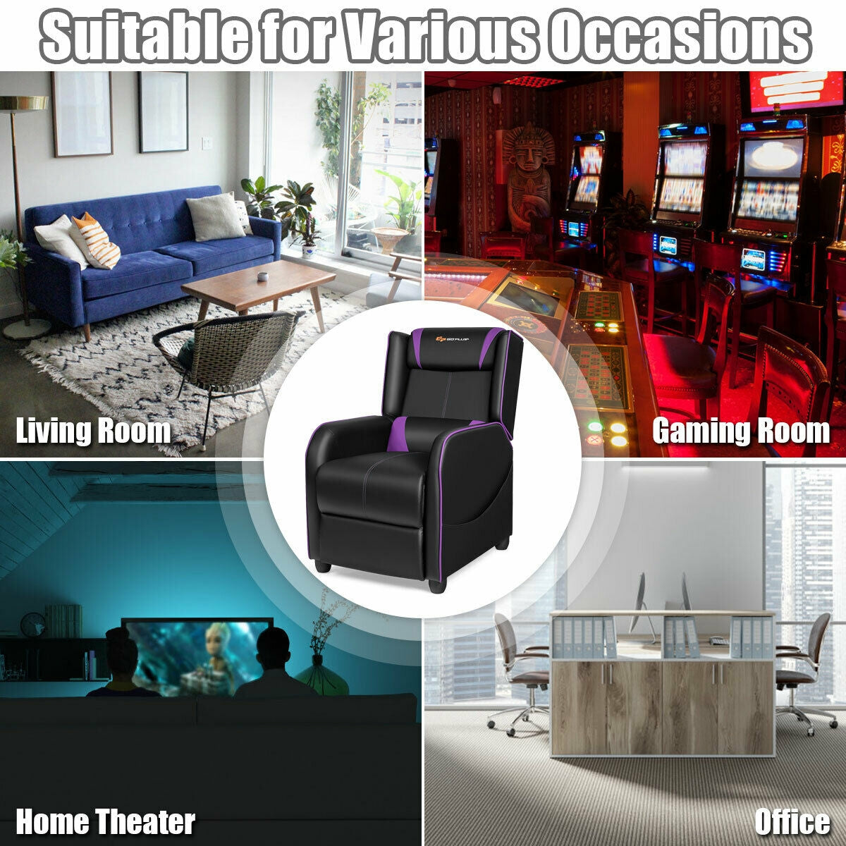 Home Massage Gaming Recliner Chair-Purple-Gaming Chairs-DECOROLALA