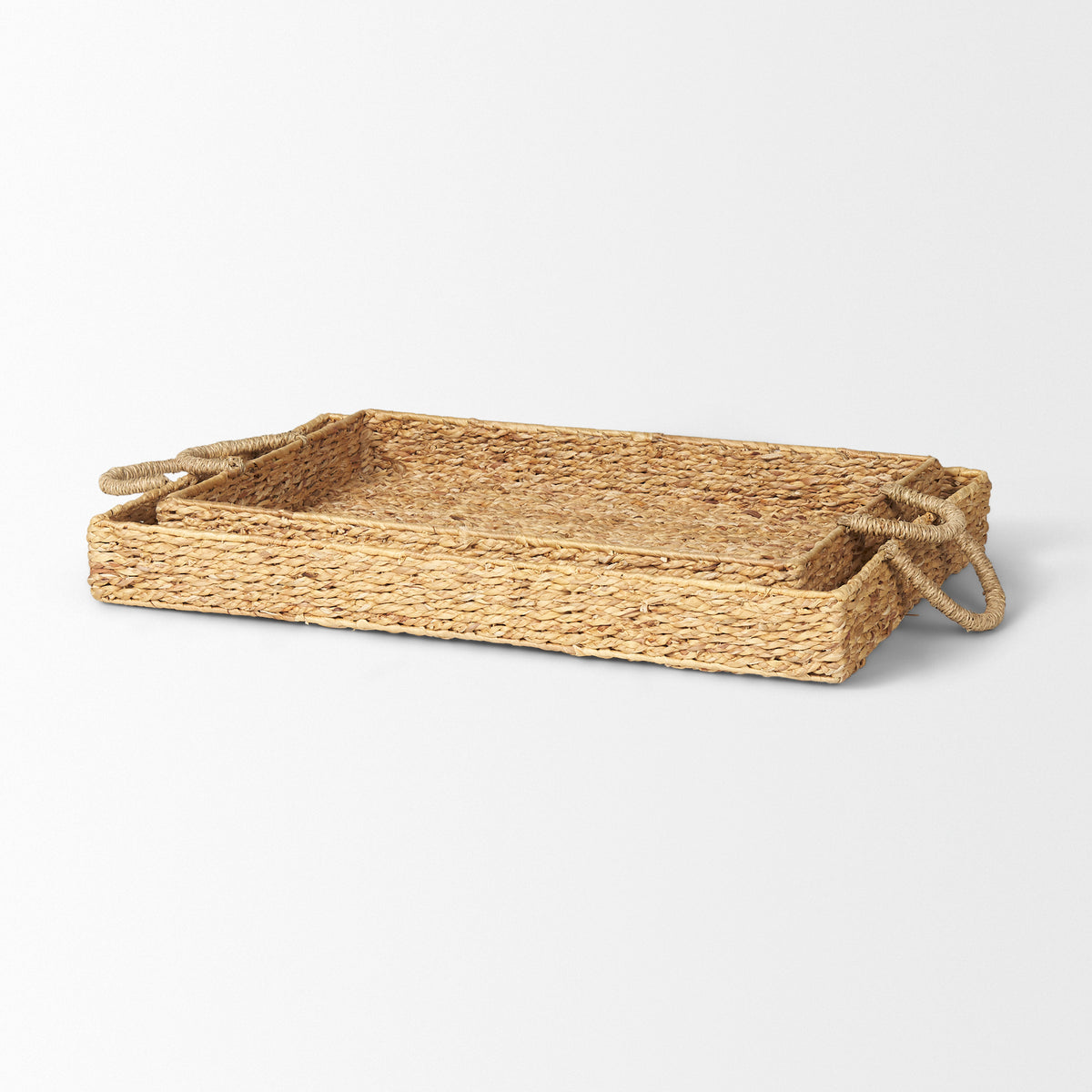 Hona Set of 2 Large Rectangular Nesting Water Hyacinth Trays-Trays-DECOROLALA
